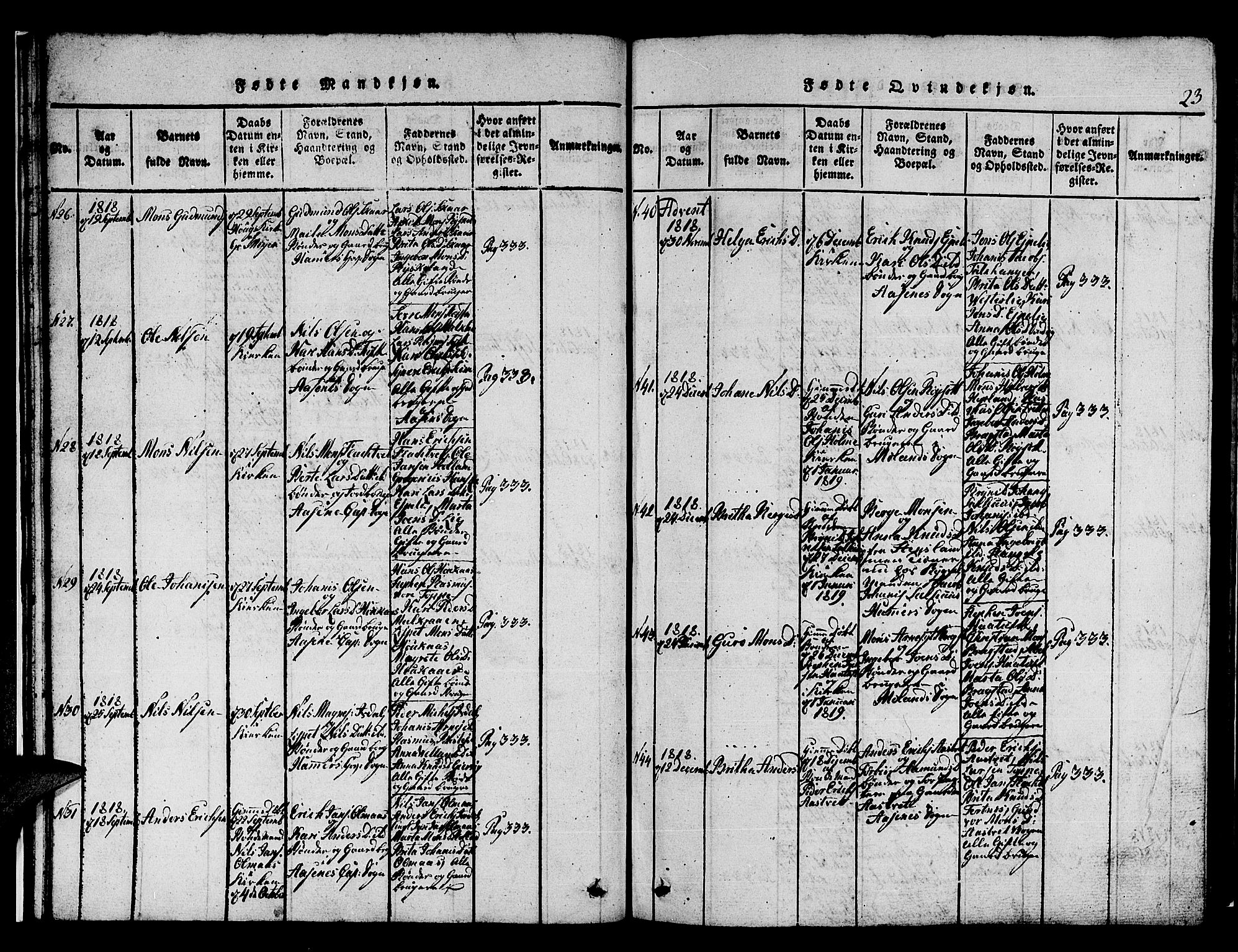 Hamre sokneprestembete, AV/SAB-A-75501/H/Ha/Hab: Parish register (copy) no. A 1, 1816-1826, p. 23