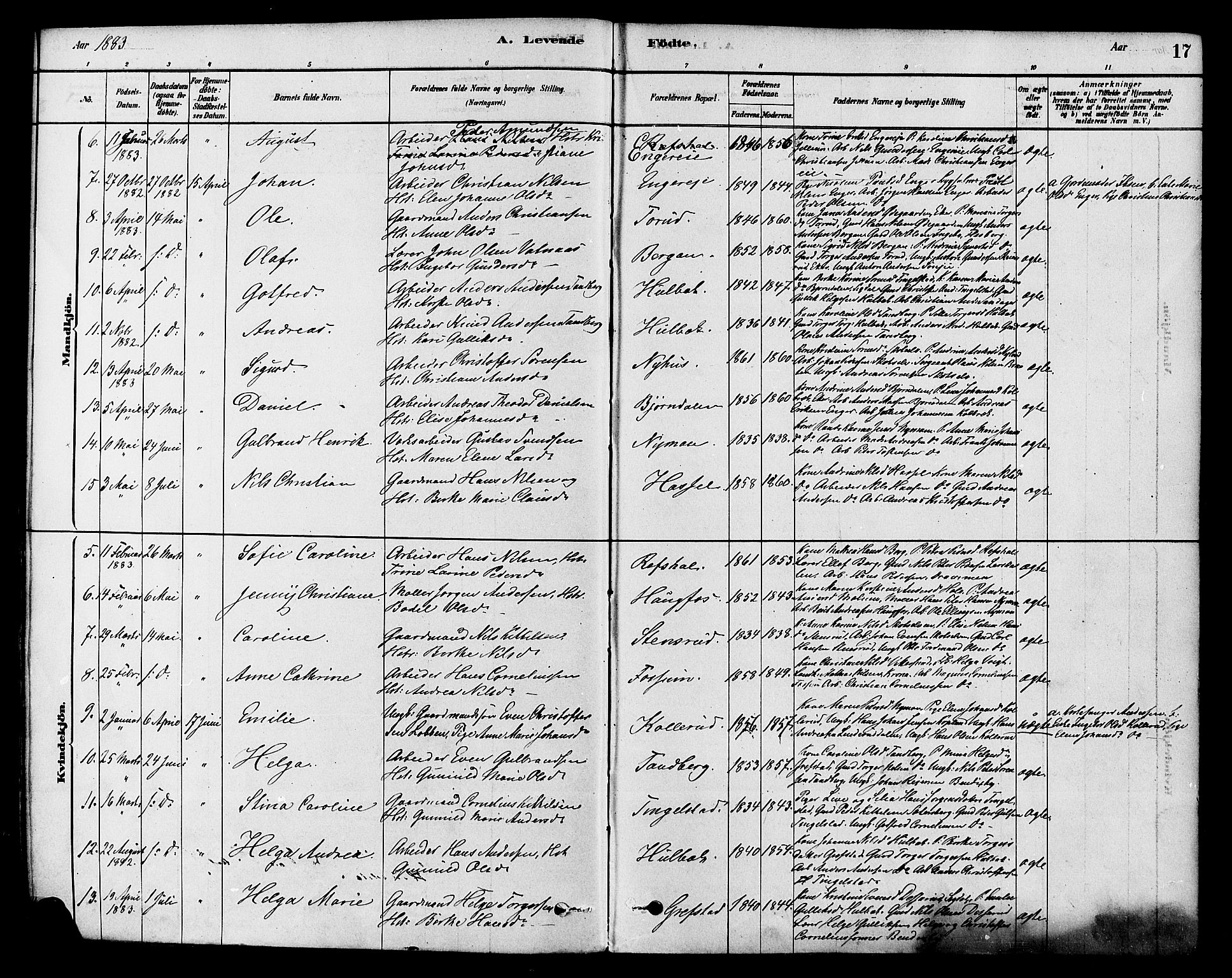 Modum kirkebøker, AV/SAKO-A-234/F/Fa/L0015: Parish register (official) no. 15 /1, 1877-1889, p. 17