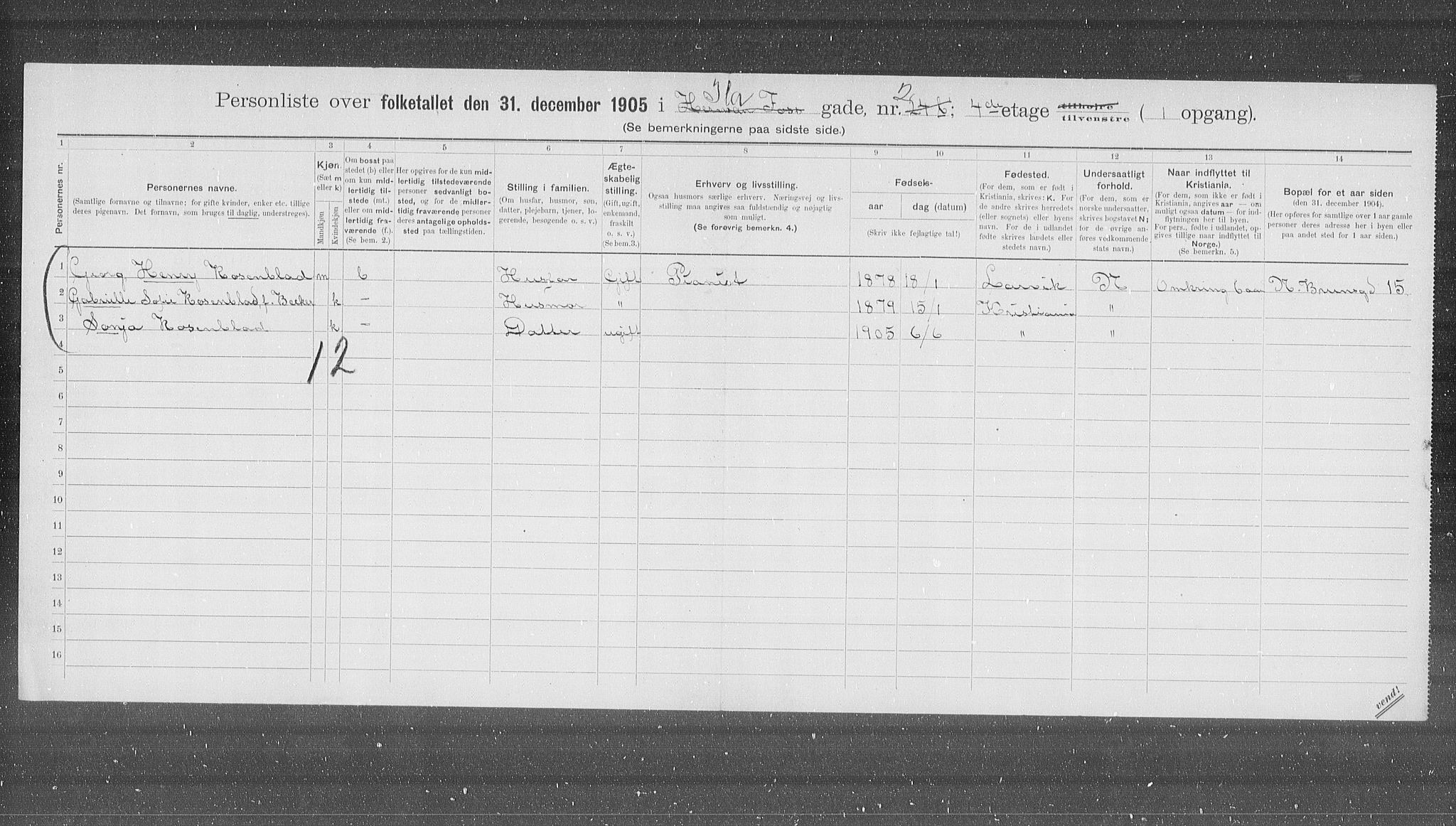 OBA, Municipal Census 1905 for Kristiania, 1905, p. 22740