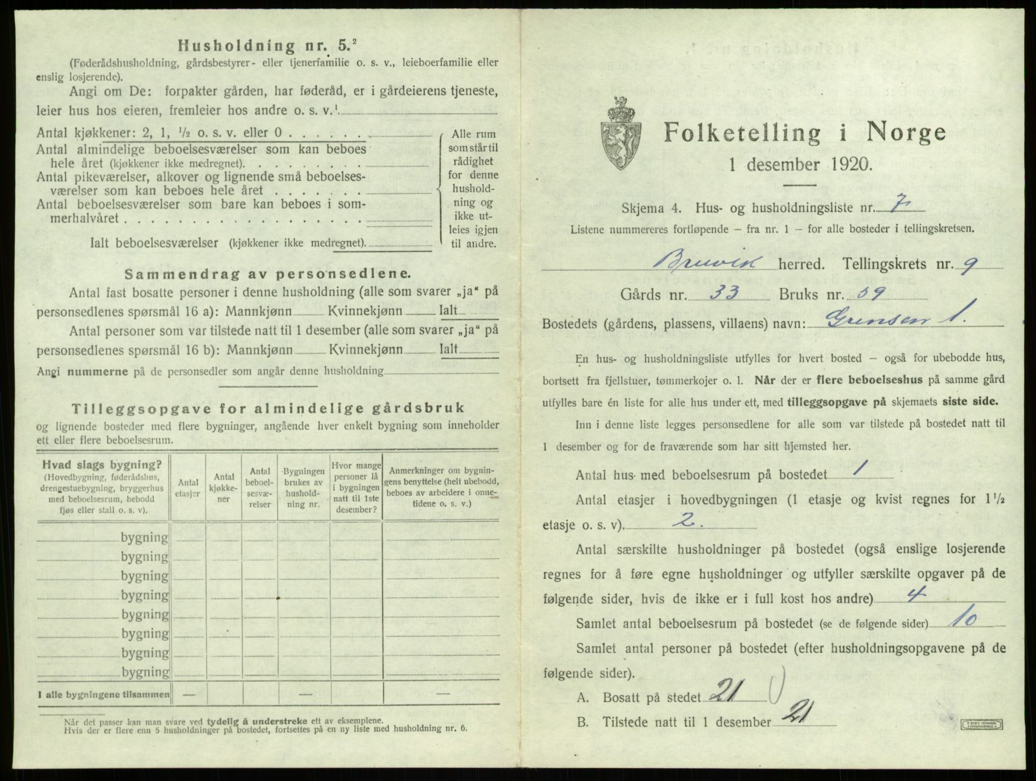 SAB, 1920 census for Bruvik, 1920, p. 613