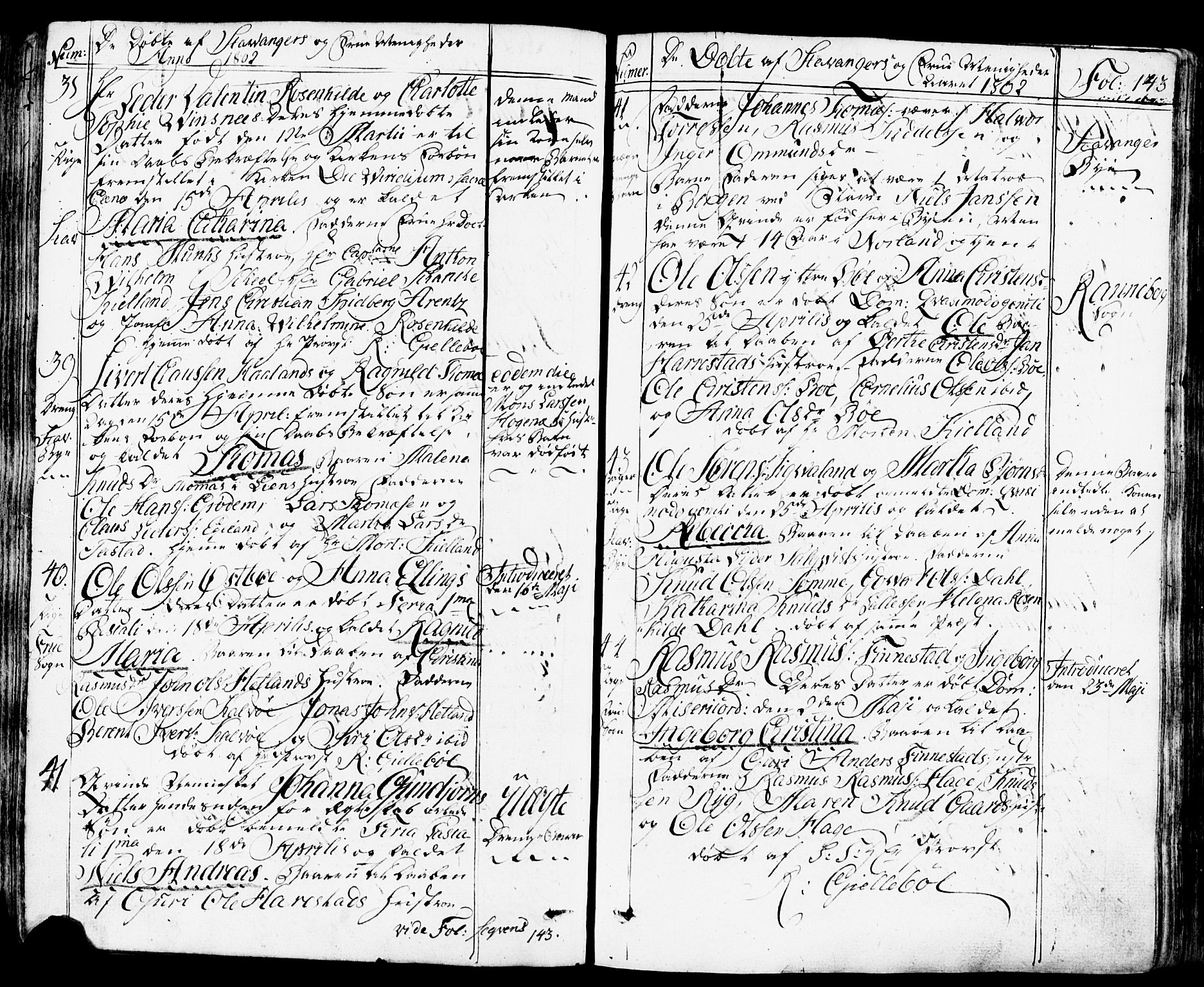Domkirken sokneprestkontor, SAST/A-101812/001/30/30BB/L0007: Parish register (copy) no. B 7, 1791-1813, p. 143