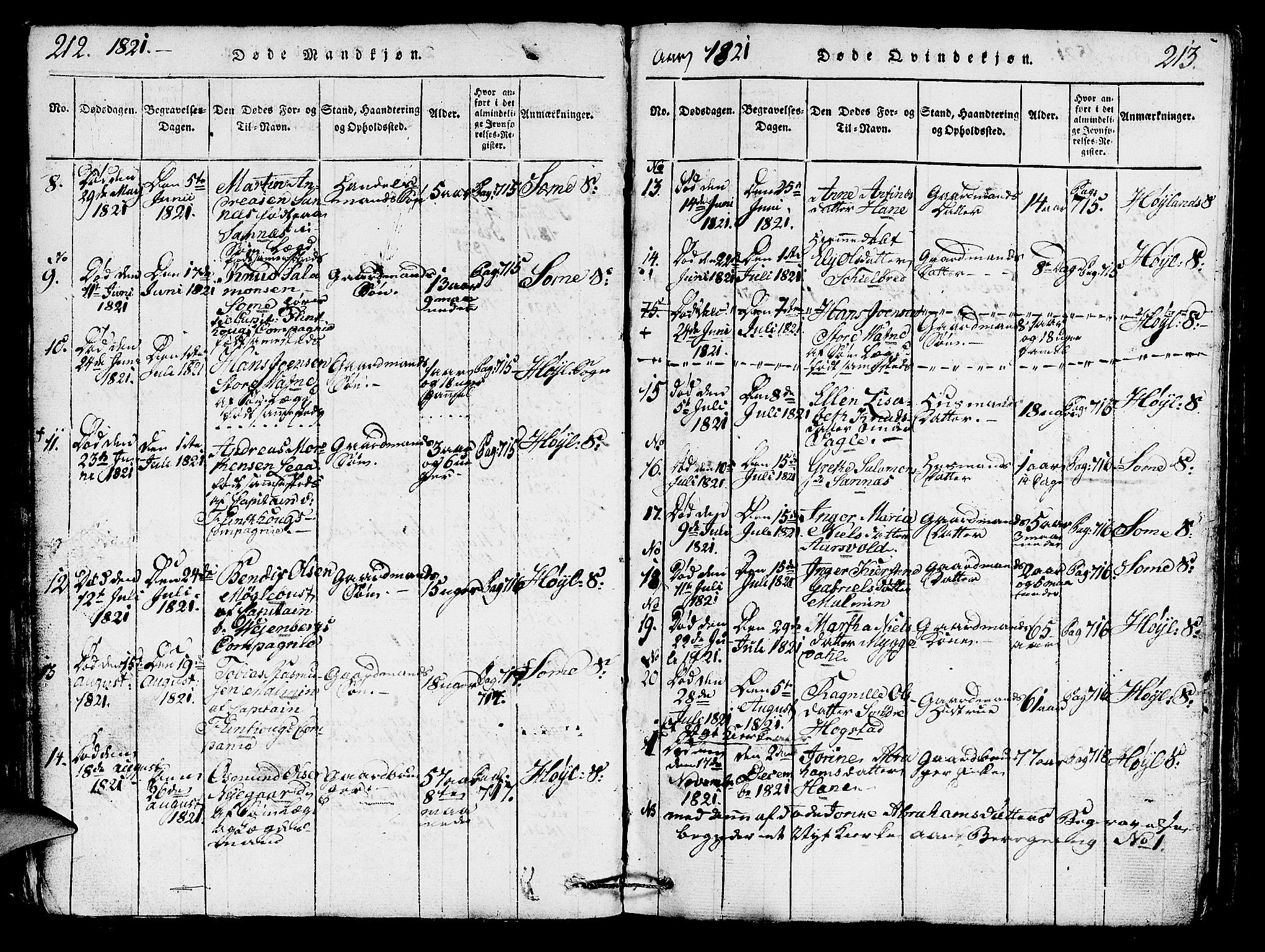 Høyland sokneprestkontor, SAST/A-101799/001/30BA/L0006: Parish register (official) no. A 6, 1815-1825, p. 212-213