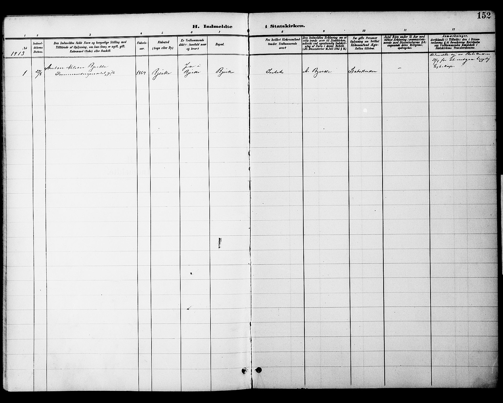 Nannestad prestekontor Kirkebøker, SAO/A-10414a/G/Gc/L0001: Parish register (copy) no. III 1, 1901-1916, p. 152