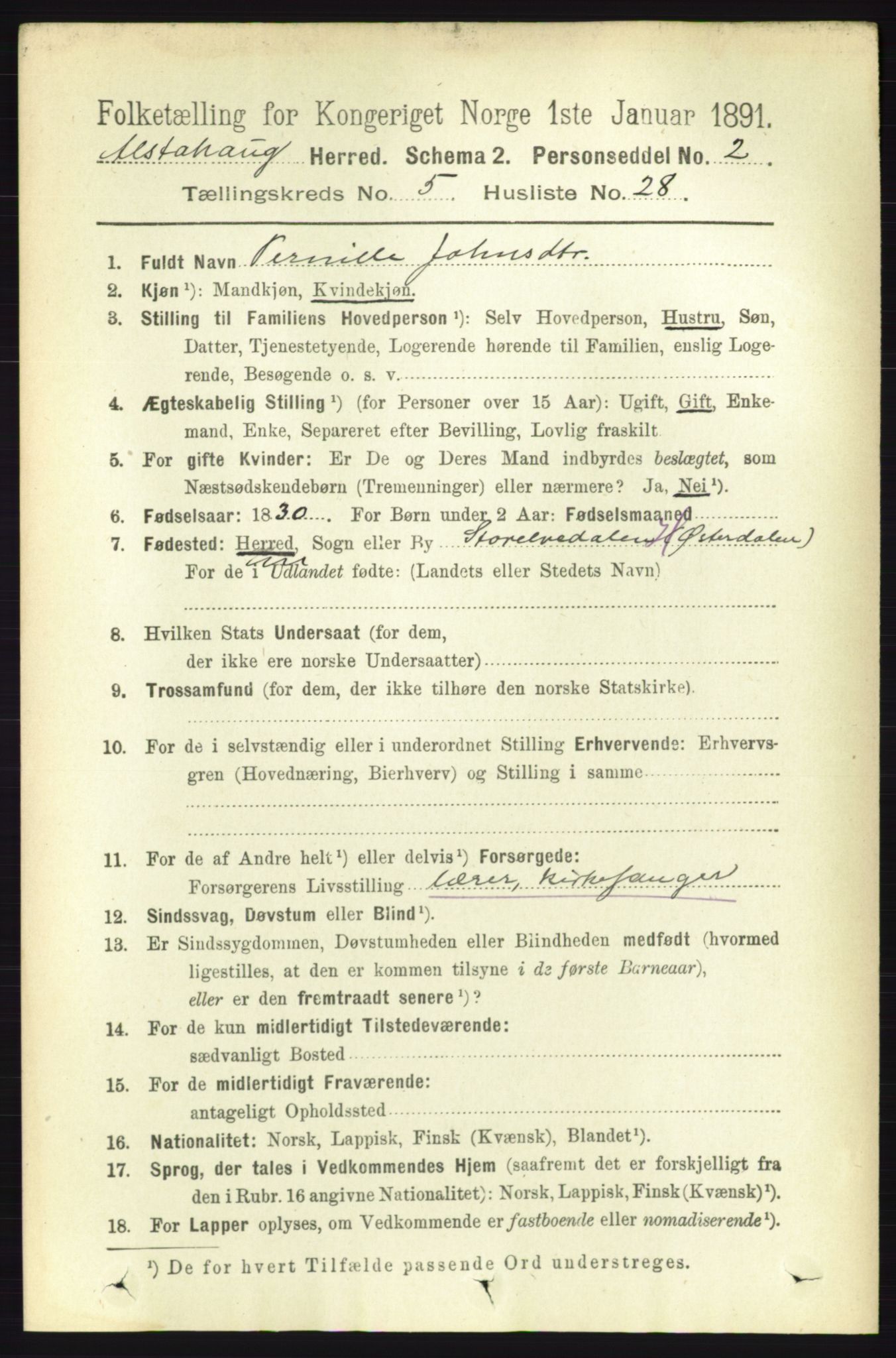 RA, 1891 census for 1820 Alstahaug, 1891, p. 1952