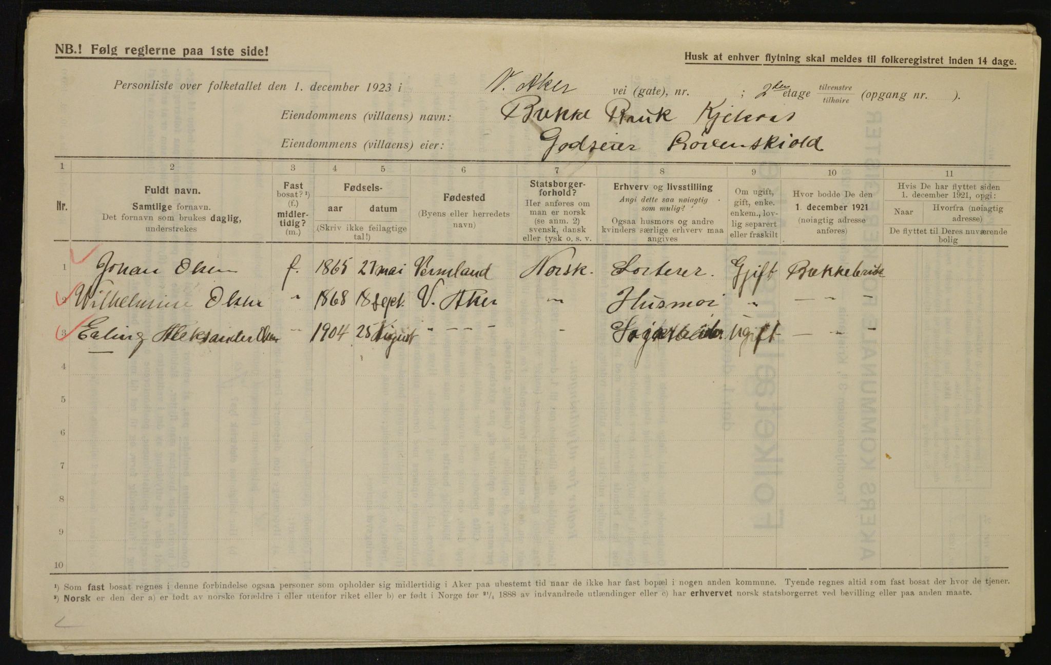 , Municipal Census 1923 for Aker, 1923, p. 13229