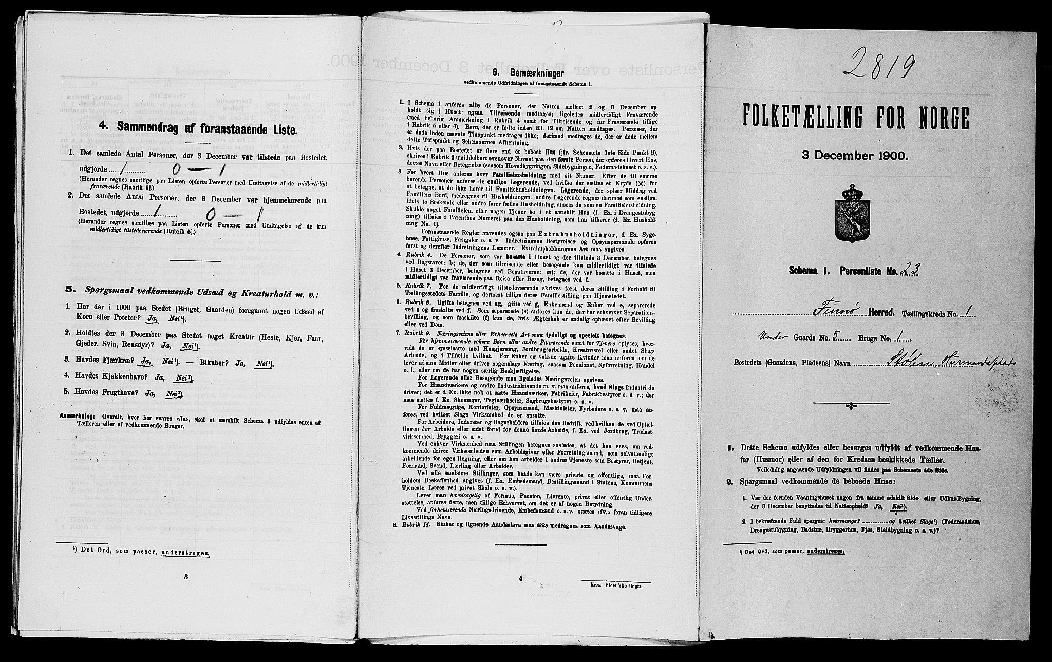 SAST, 1900 census for Finnøy, 1900, p. 103