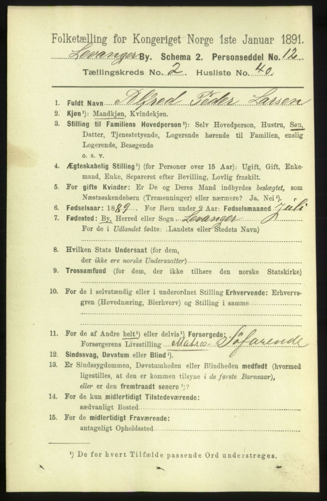 RA, 1891 census for 1701 Levanger, 1891, p. 816