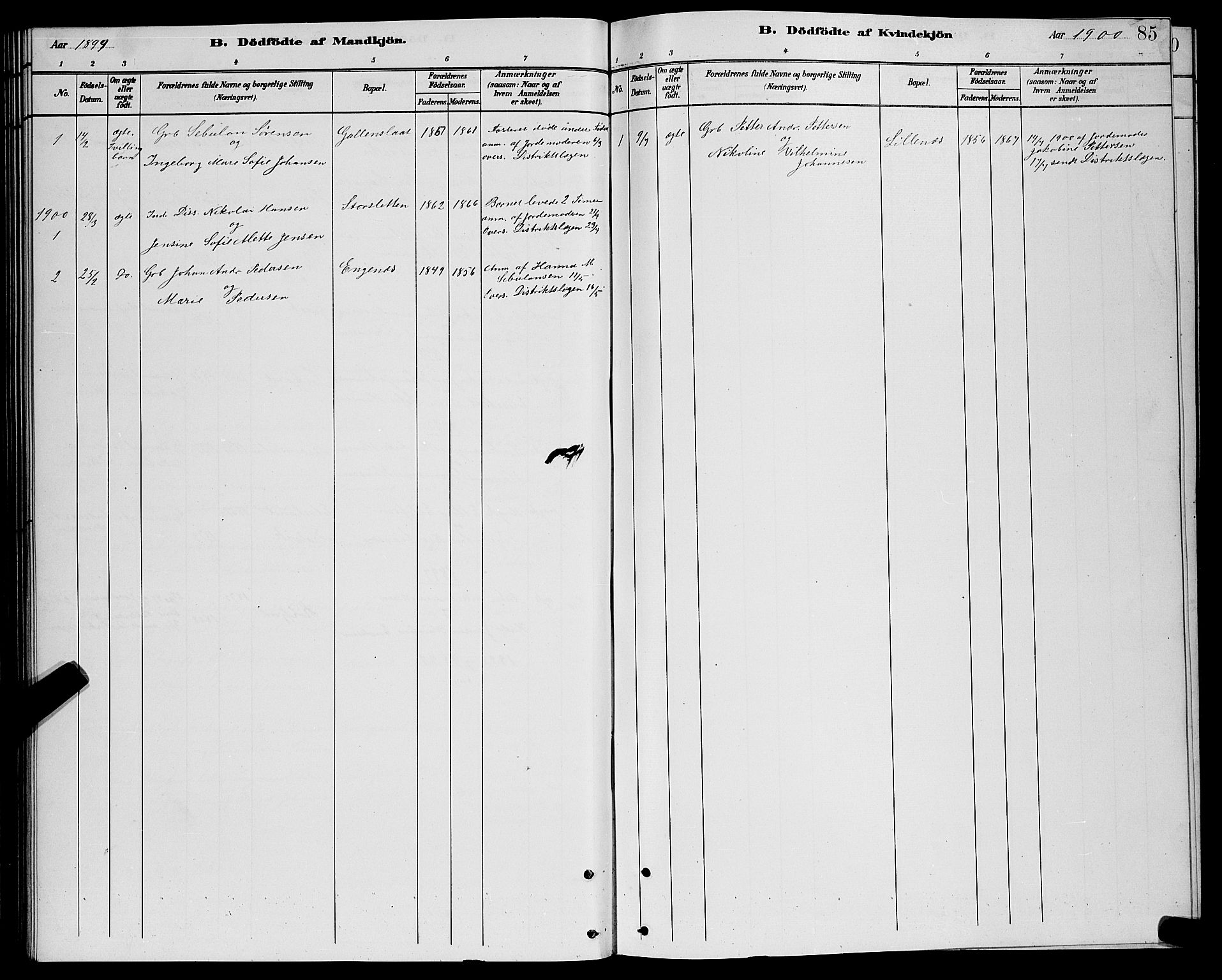 Lenvik sokneprestembete, AV/SATØ-S-1310/H/Ha/Hab/L0021klokker: Parish register (copy) no. 21, 1884-1900, p. 85