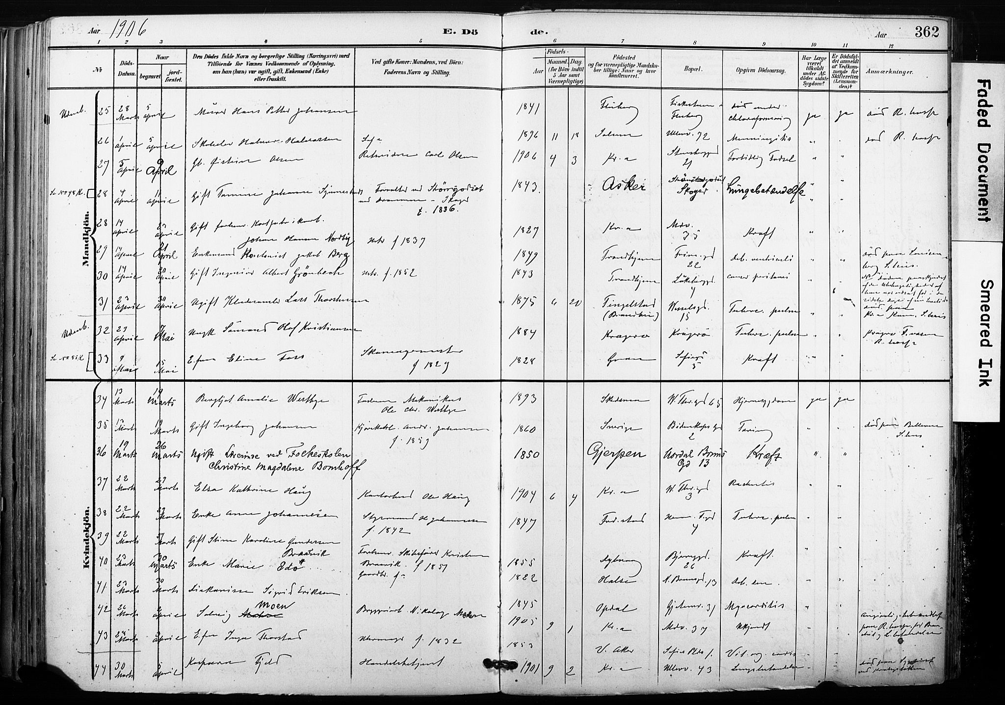 Gamle Aker prestekontor Kirkebøker, SAO/A-10617a/F/L0013: Parish register (official) no. 13, 1901-1908, p. 362