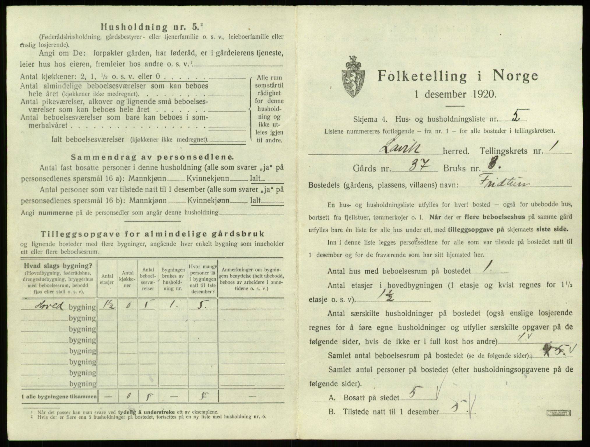 SAB, 1920 census for Lavik, 1920, p. 45