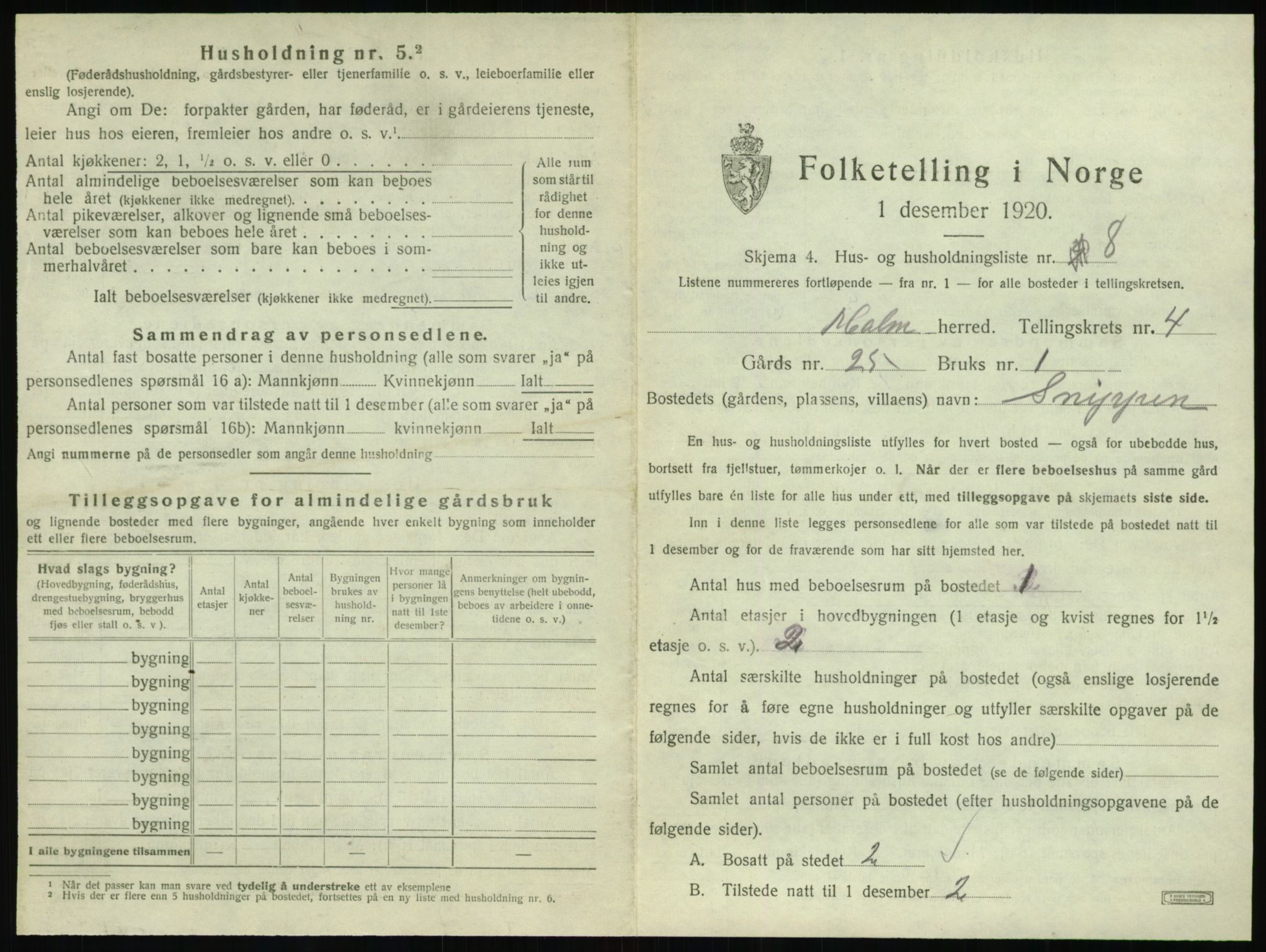 SAT, 1920 census for Malm, 1920, p. 371