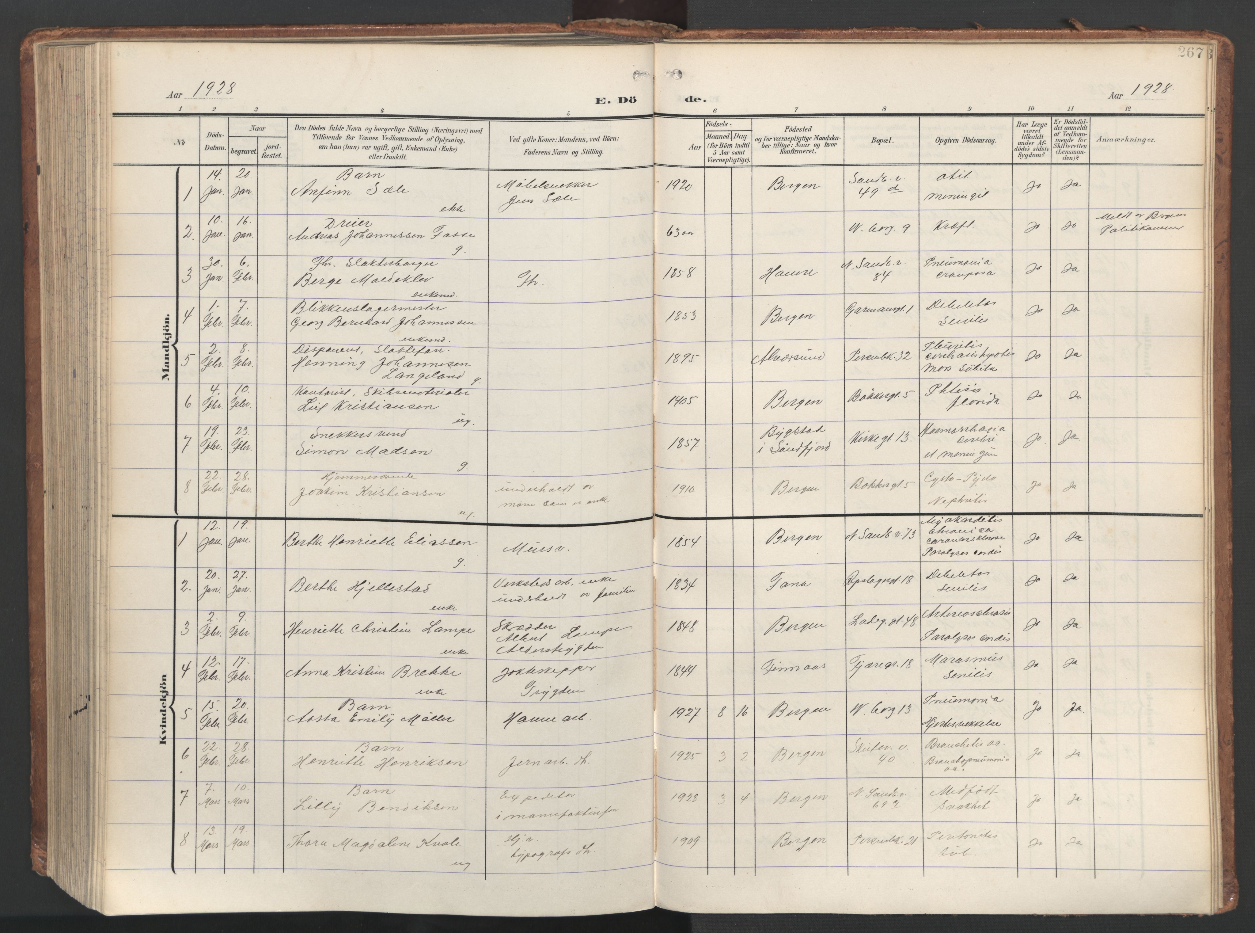 Sandviken Sokneprestembete, AV/SAB-A-77601/H/Ha/L0019: Parish register (official) no. E 2, 1905-1933, p. 267