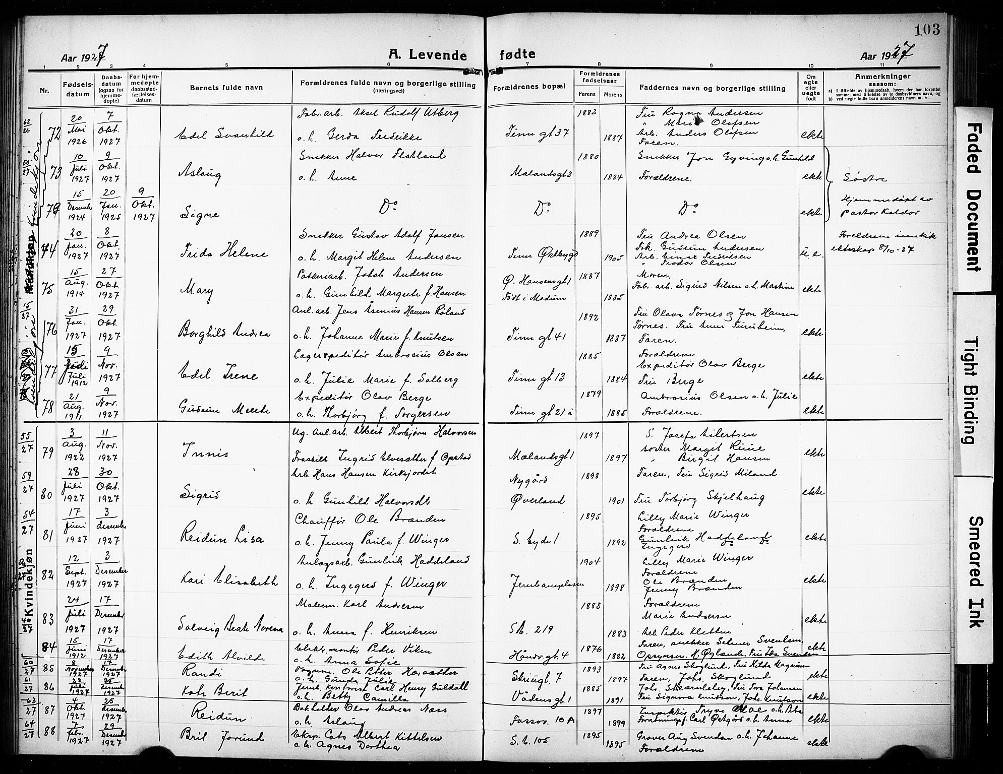 Rjukan kirkebøker, SAKO/A-294/G/Ga/L0003: Parish register (copy) no. 3, 1920-1928, p. 103