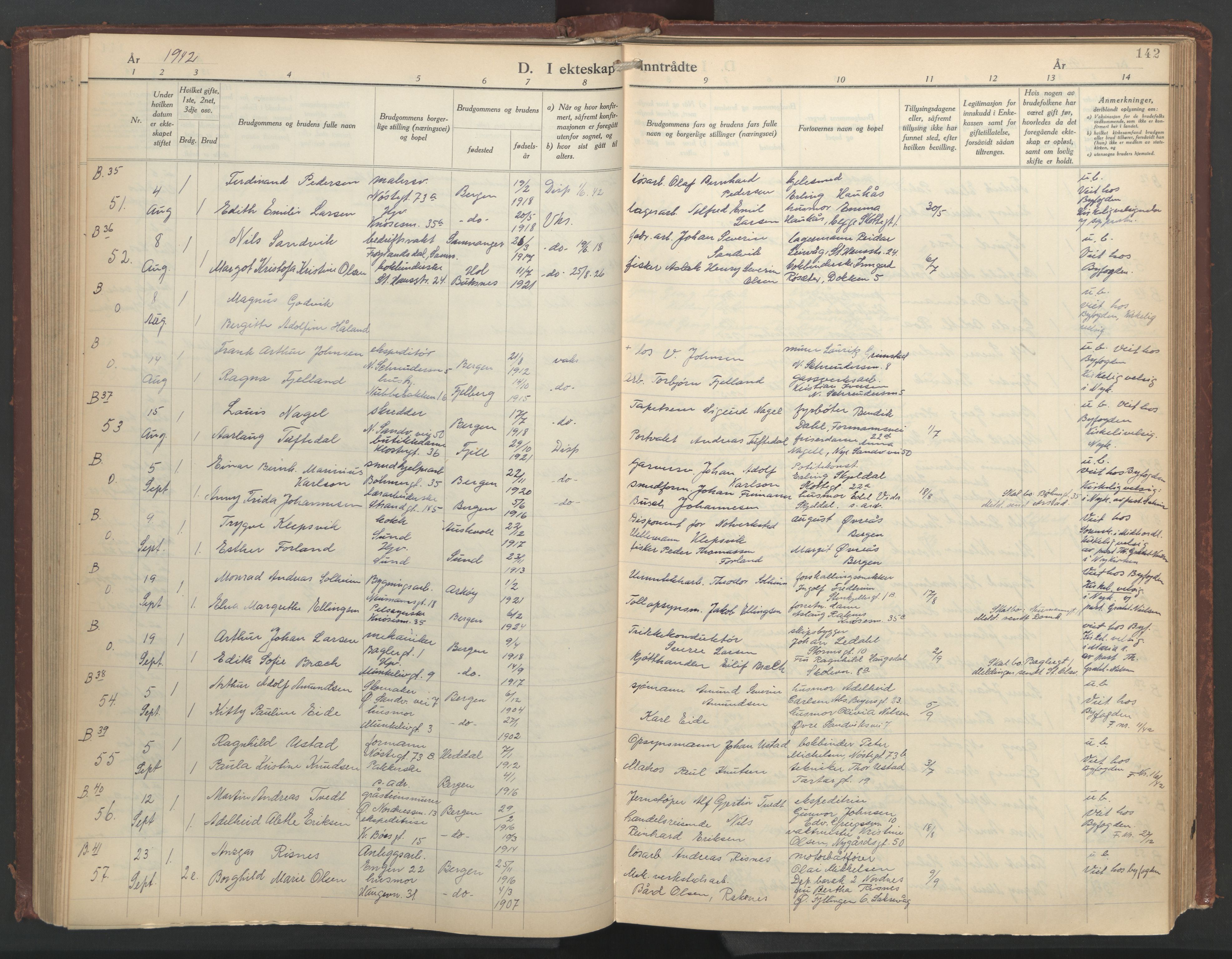Nykirken Sokneprestembete, SAB/A-77101/H/Hab: Parish register (copy) no. D 7, 1933-1964, p. 141b-142a