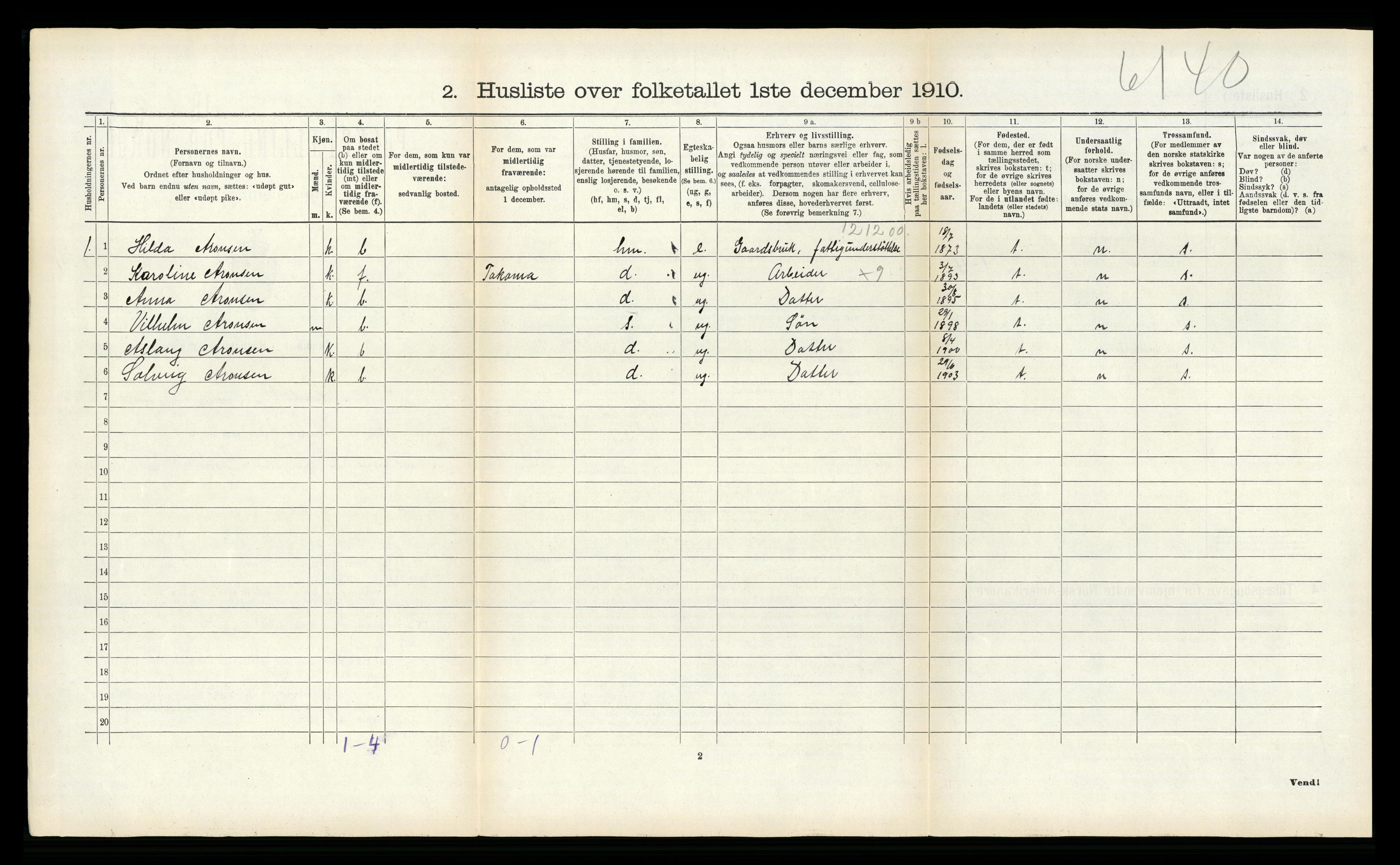 RA, 1910 census for Hadsel, 1910, p. 626