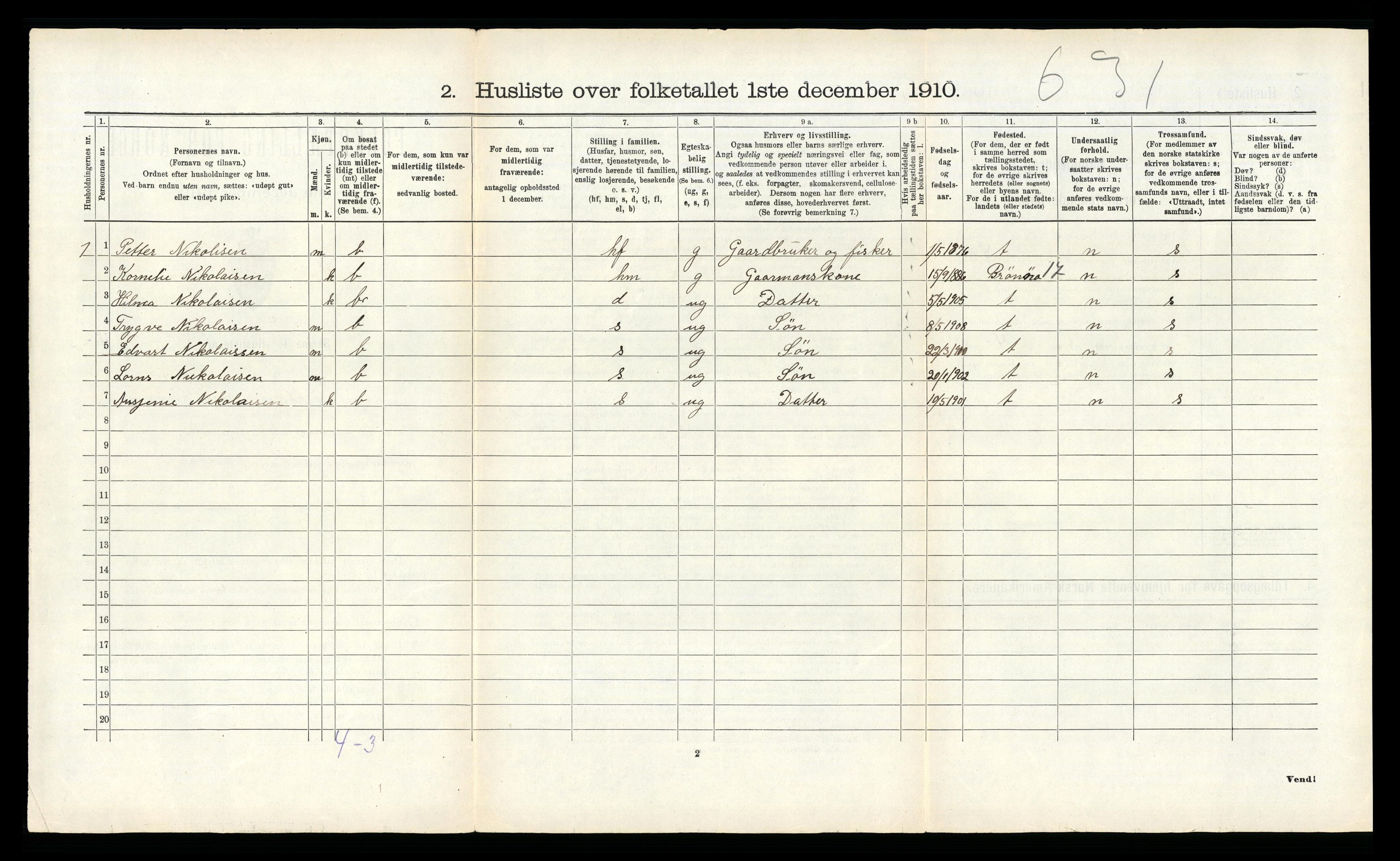 RA, 1910 census for Vik, 1910, p. 243