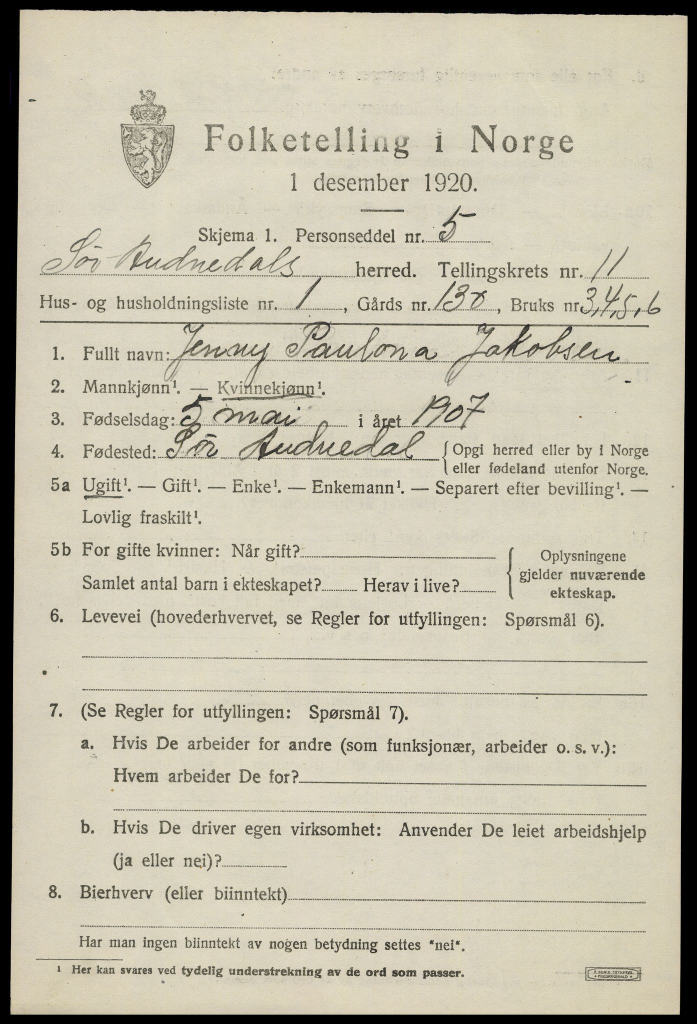 SAK, 1920 census for Sør-Audnedal, 1920, p. 4251