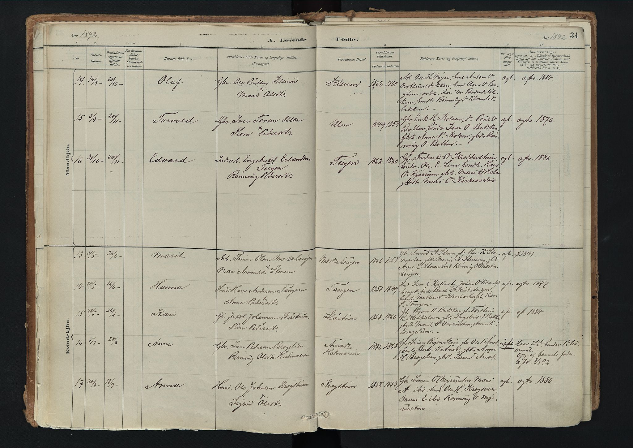 Nord-Fron prestekontor, SAH/PREST-080/H/Ha/Haa/L0003: Parish register (official) no. 3, 1884-1914, p. 34
