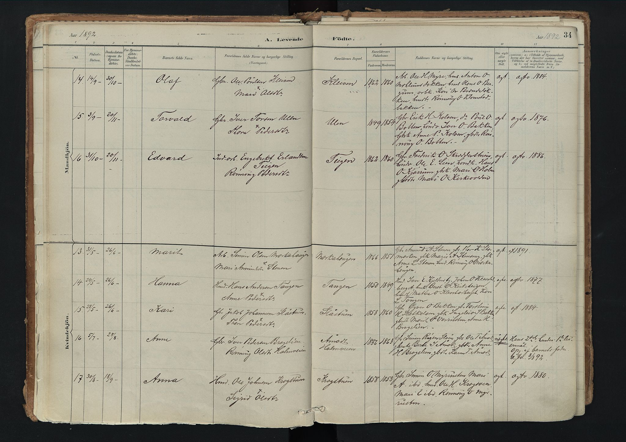 Nord-Fron prestekontor, AV/SAH-PREST-080/H/Ha/Haa/L0003: Parish register (official) no. 3, 1884-1914, p. 34