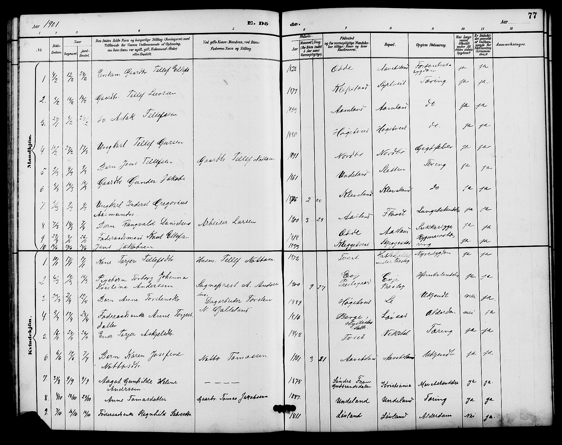 Evje sokneprestkontor, AV/SAK-1111-0008/F/Fb/Fba/L0003: Parish register (copy) no. B 3, 1888-1903, p. 77