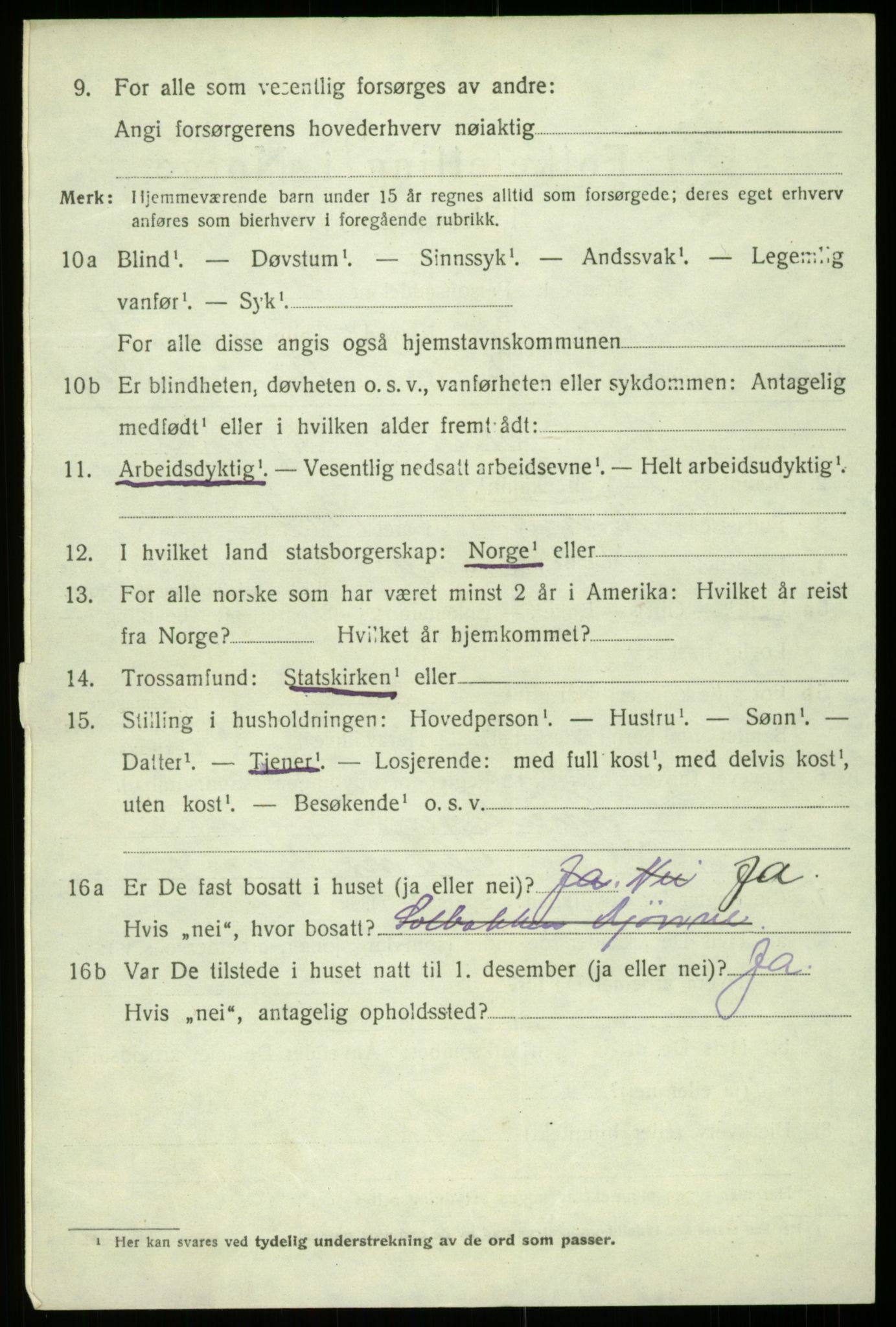 SAB, 1920 census for Kinsarvik, 1920, p. 3149