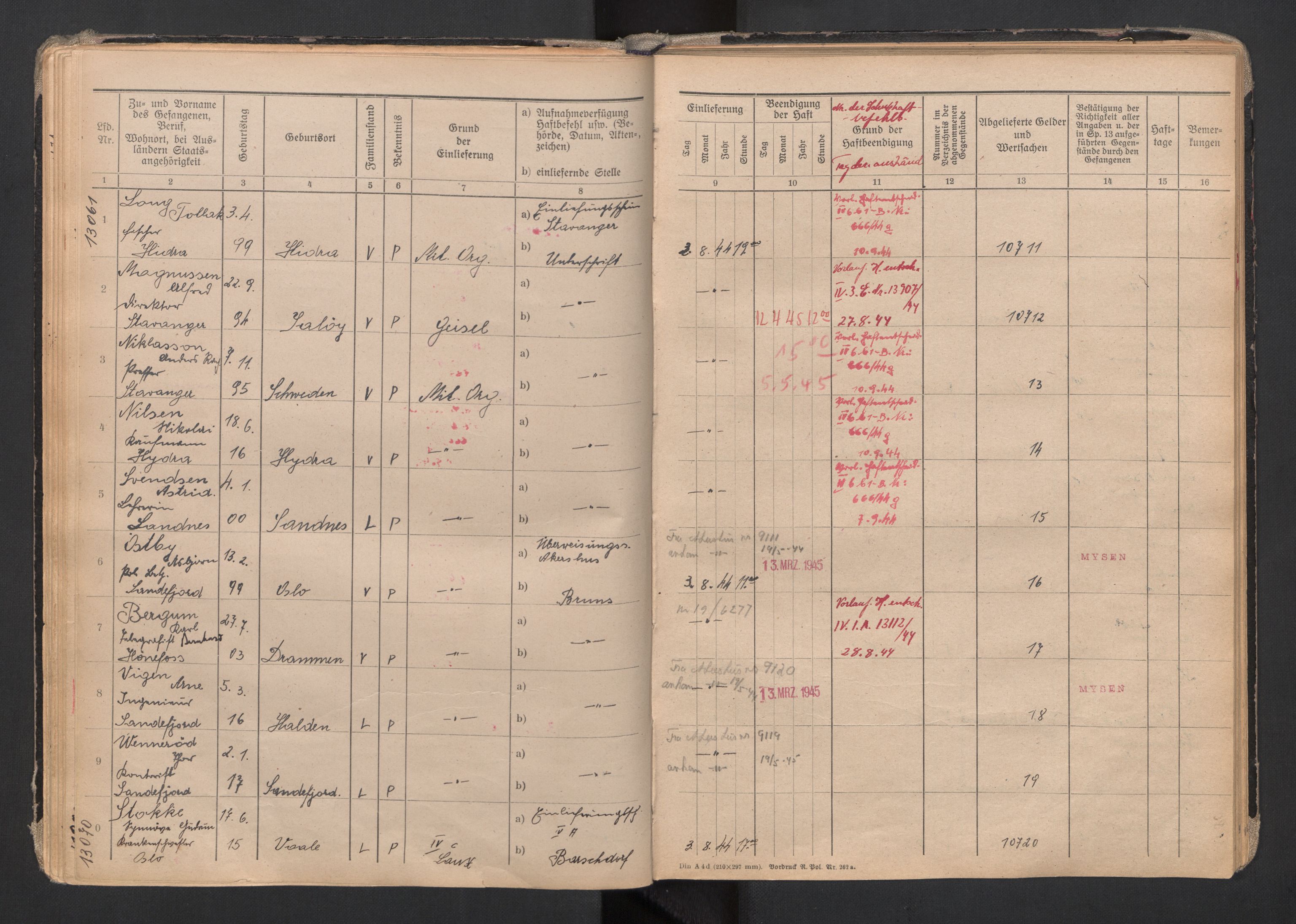 Befehlshaber der Sicherheitspolizei und des SD, AV/RA-RAFA-5969/F/Fa/Faa/L0007: Fangeprotokoll. - Gefangenen-Buch B. Fangenr. 11481-12000 og 13061-13930., 1944