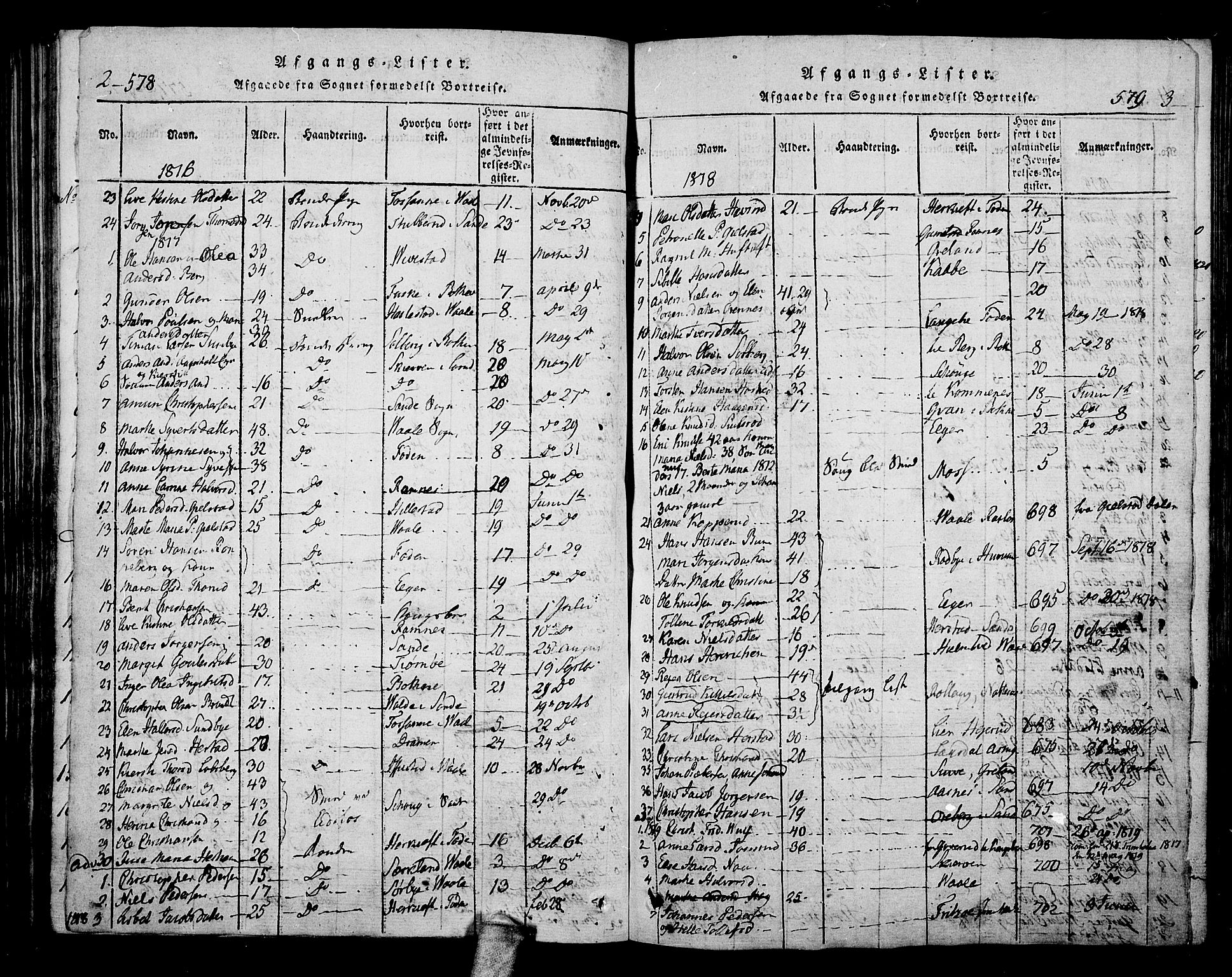 Hof kirkebøker, SAKO/A-64/F/Fa/L0004: Parish register (official) no. I 4, 1814-1843, p. 578-579
