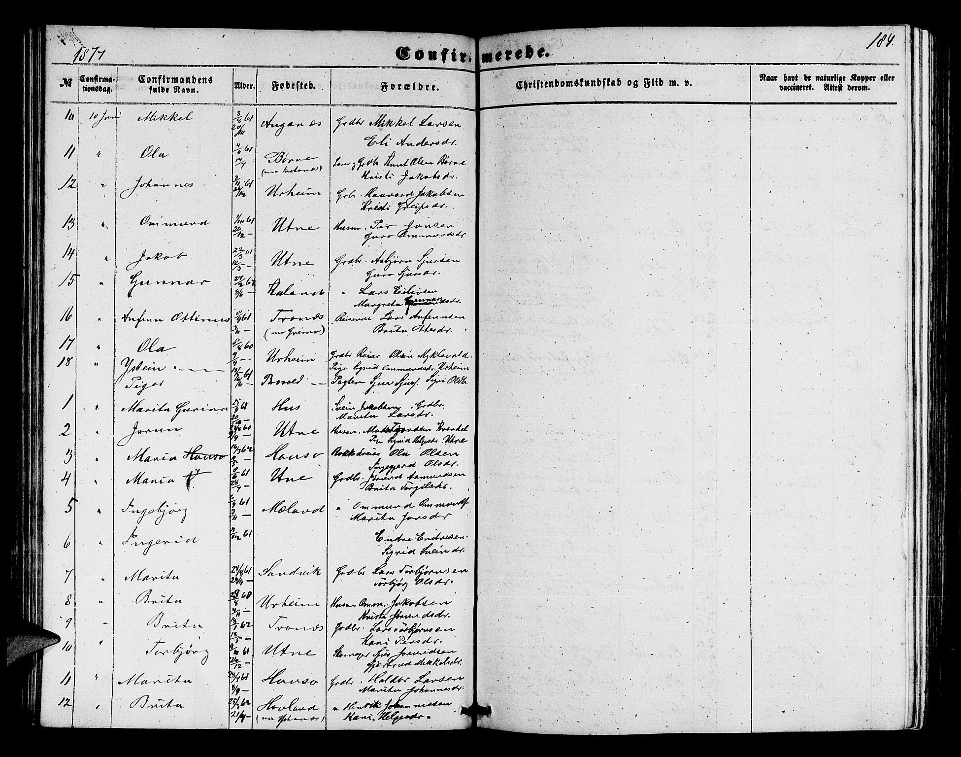 Ullensvang sokneprestembete, SAB/A-78701/H/Hab: Parish register (copy) no. E 6, 1857-1886, p. 184