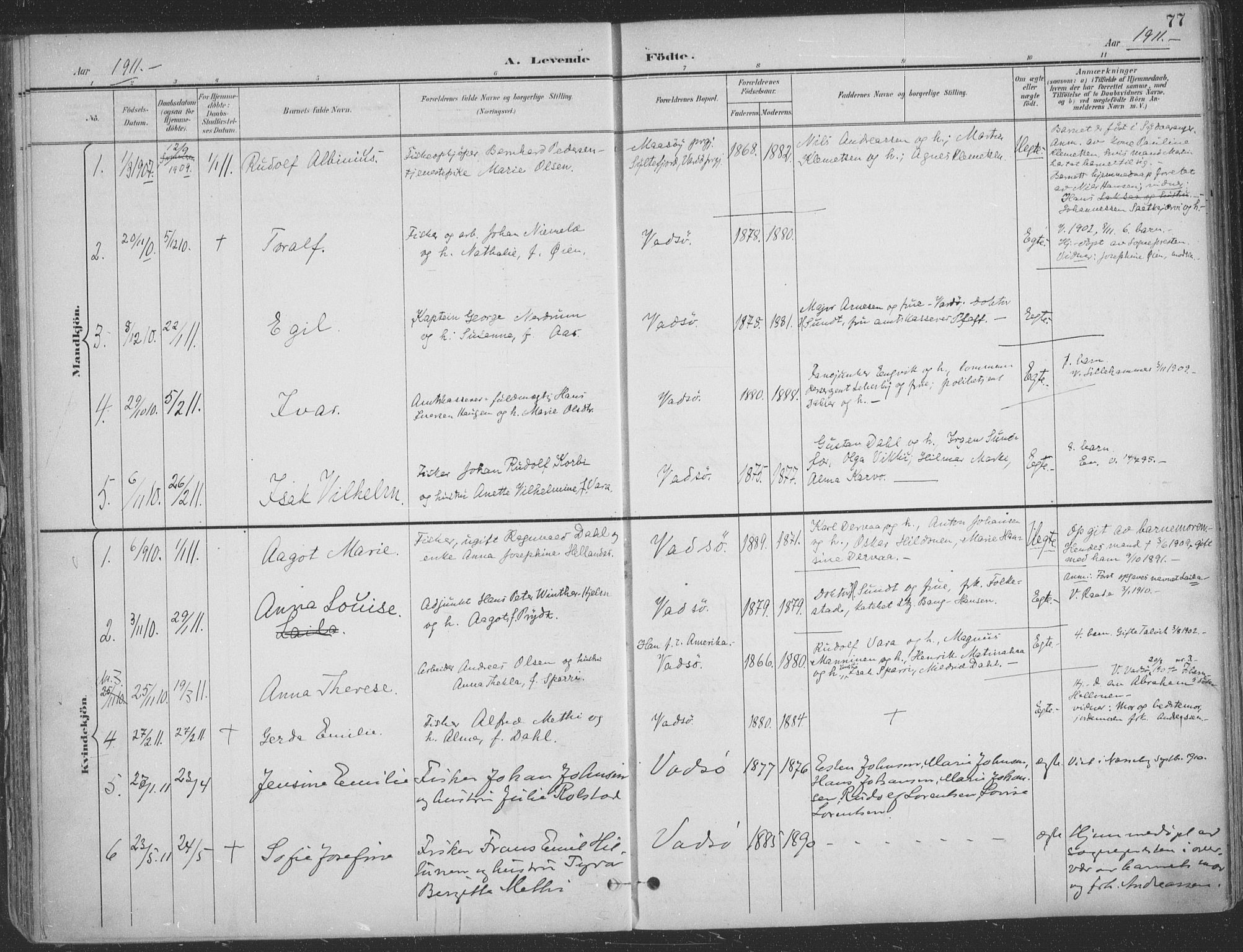 Vadsø sokneprestkontor, AV/SATØ-S-1325/H/Ha/L0007kirke: Parish register (official) no. 7, 1896-1916, p. 77