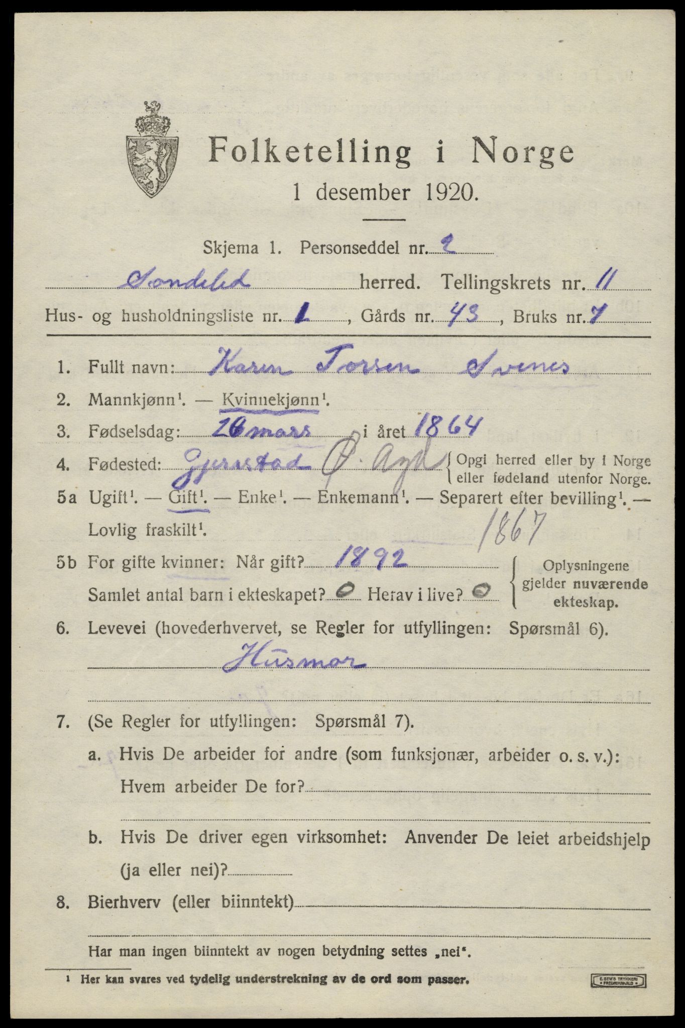 SAK, 1920 census for Søndeled, 1920, p. 5471