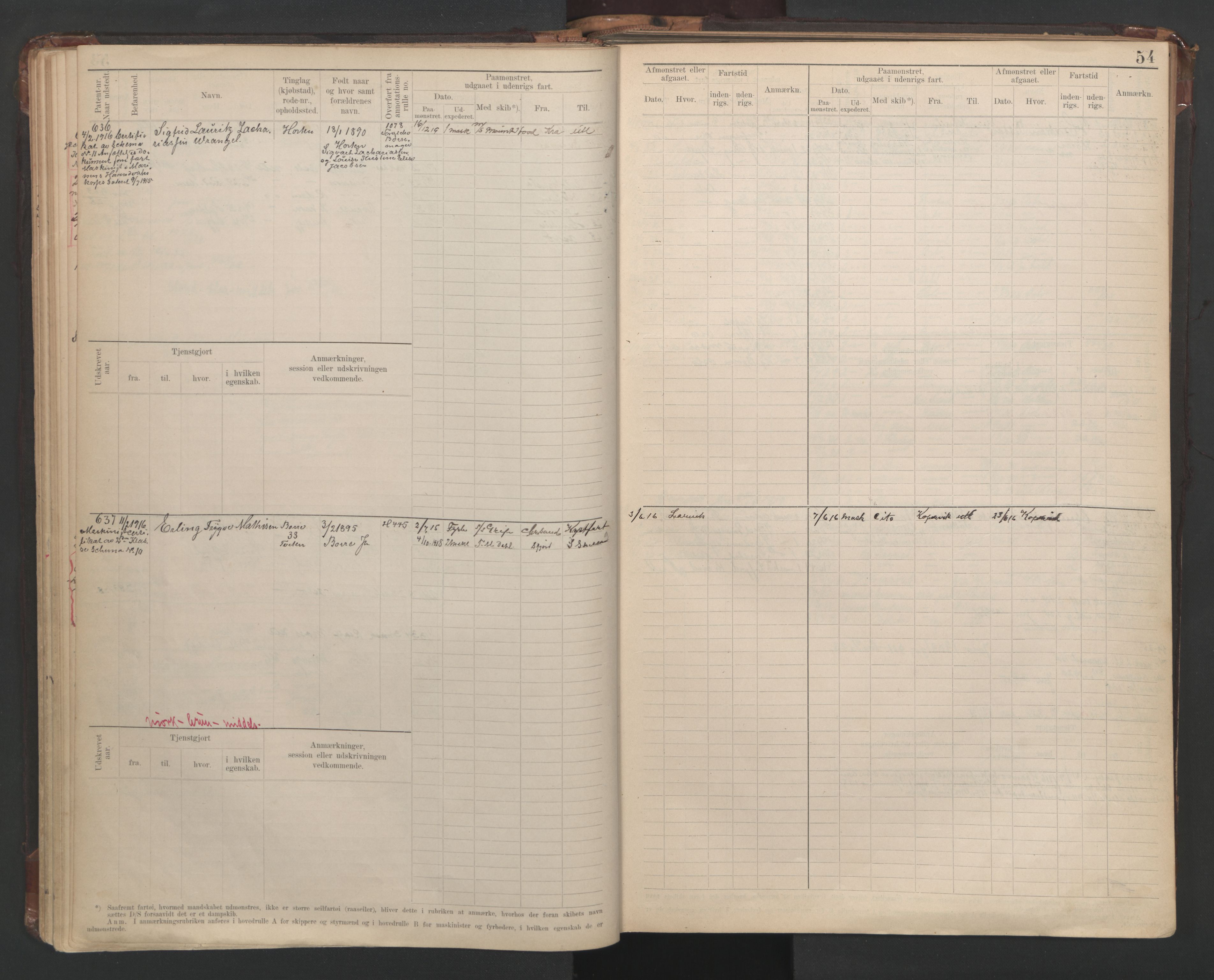 Horten innrulleringskontor, AV/SAKO-A-785/F/Fe/L0008: Maskinist, fyrbøterrulle, 1911-1948, p. 54