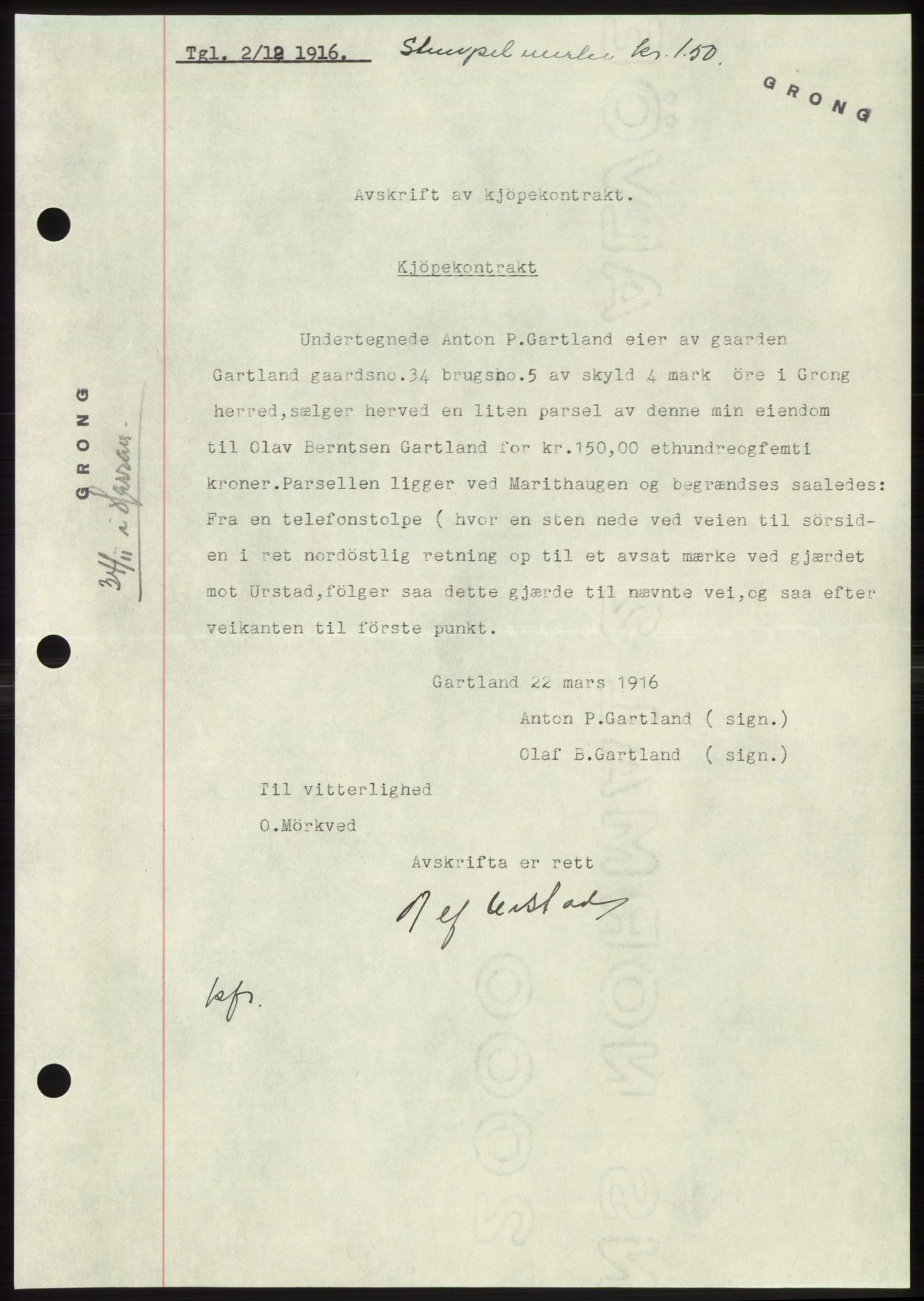 Namdal sorenskriveri, SAT/A-4133/1/2/2C: Mortgage book no. -, 1916-1921, Deed date: 02.12.1916