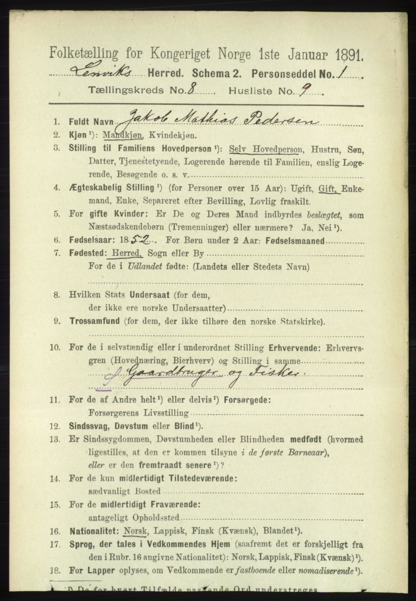 RA, 1891 census for 1931 Lenvik, 1891, p. 4435