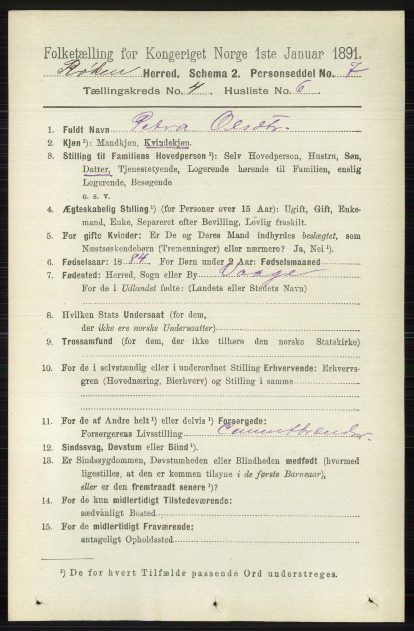RA, 1891 census for 0627 Røyken, 1891, p. 1897