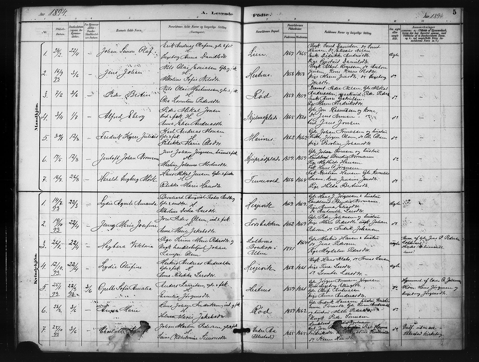 Salangen sokneprestembete, SATØ/S-1324/H/Ha/L0001klokker: Parish register (copy) no. 1, 1893-1910, p. 5