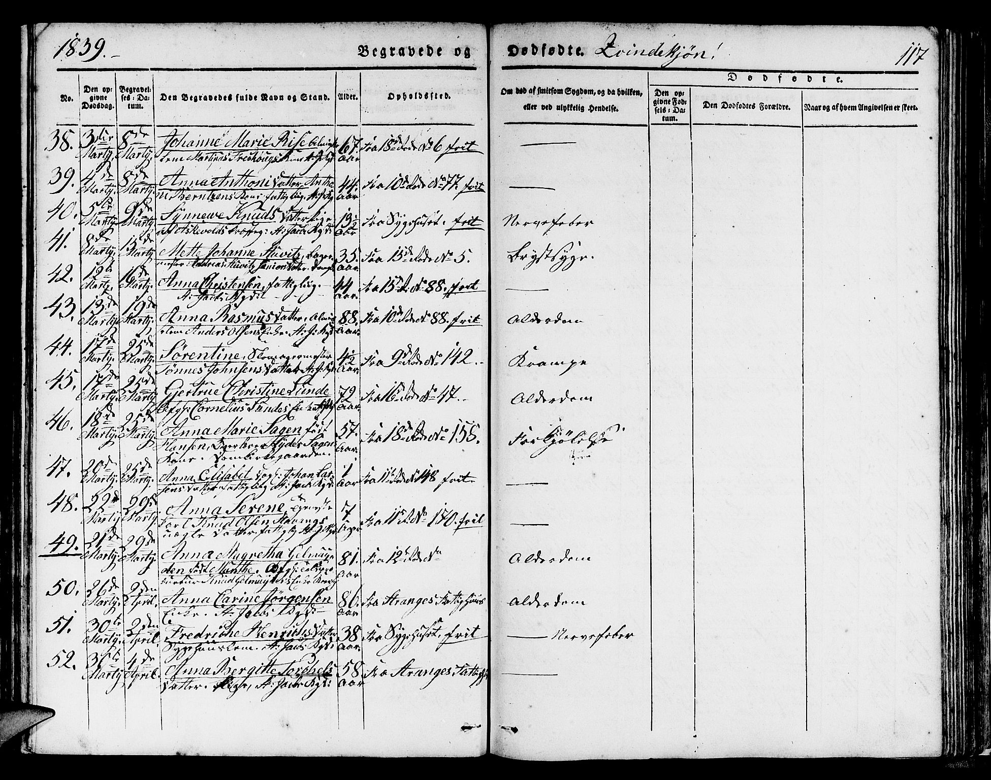 Domkirken sokneprestembete, SAB/A-74801/H/Hab/L0037: Parish register (copy) no. E 1, 1836-1848, p. 117