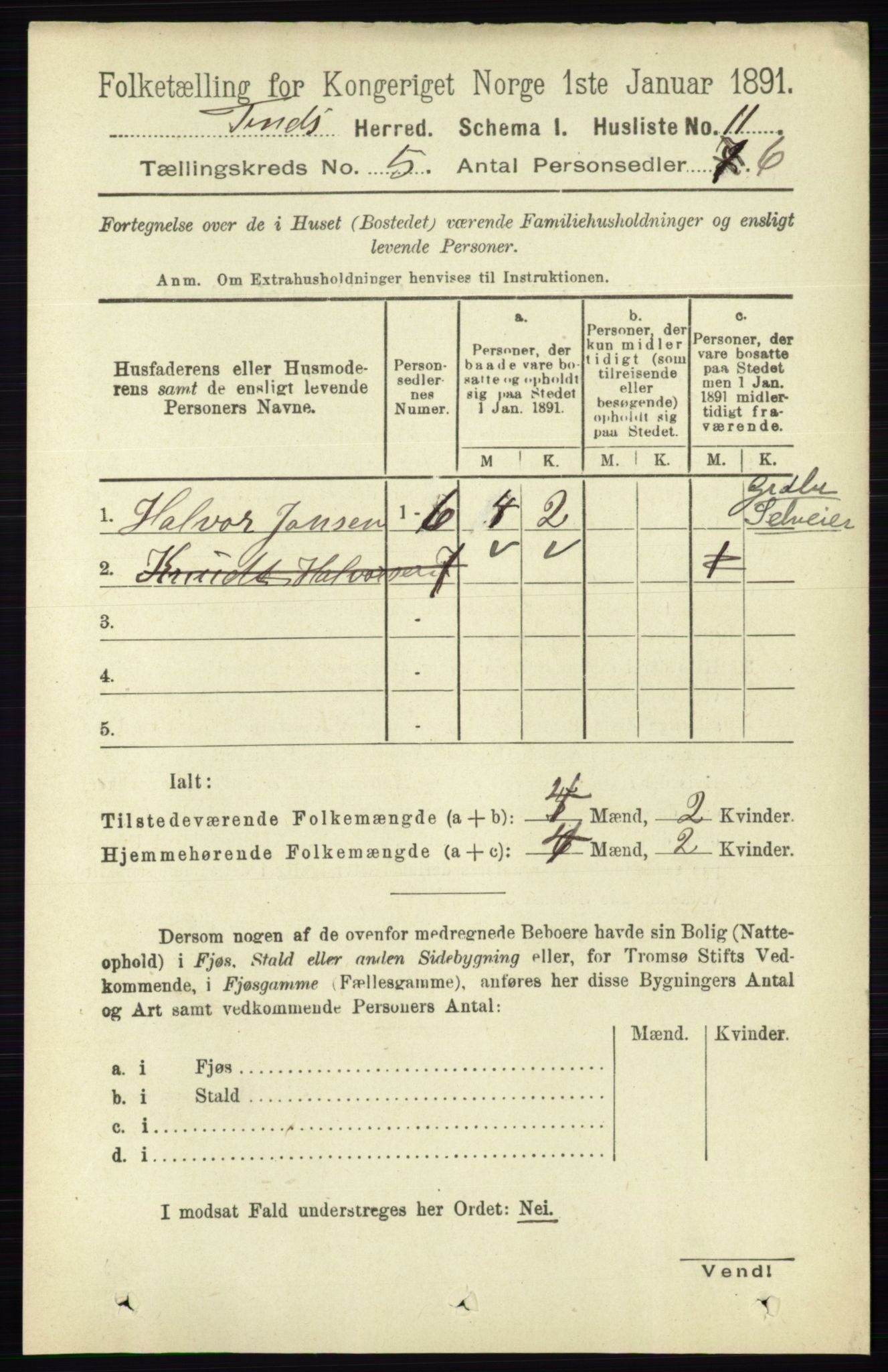 RA, 1891 census for 0826 Tinn, 1891, p. 985