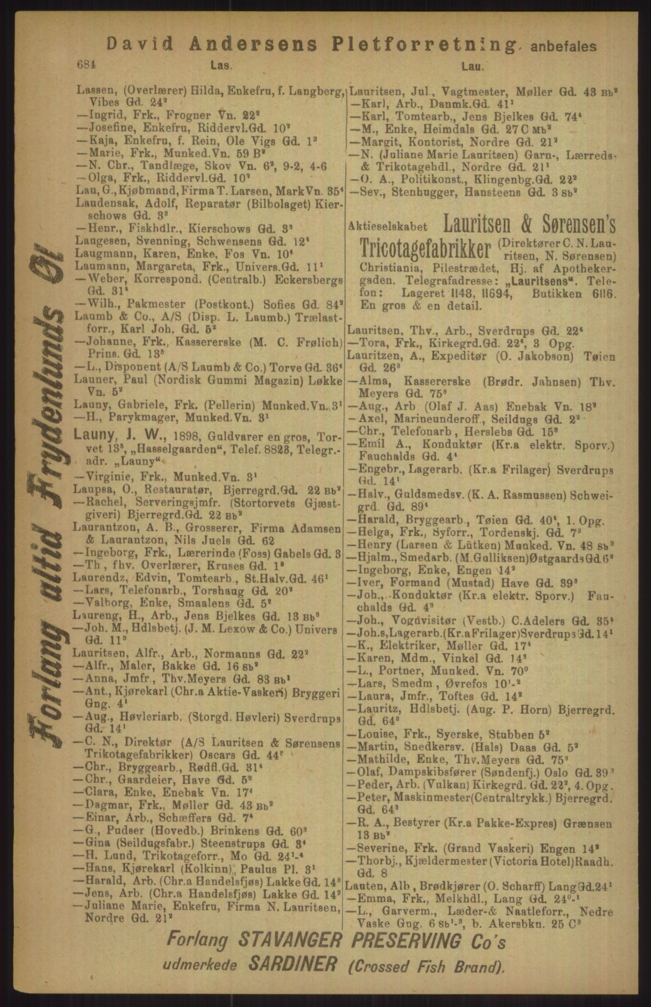 Kristiania/Oslo adressebok, PUBL/-, 1911, p. 684