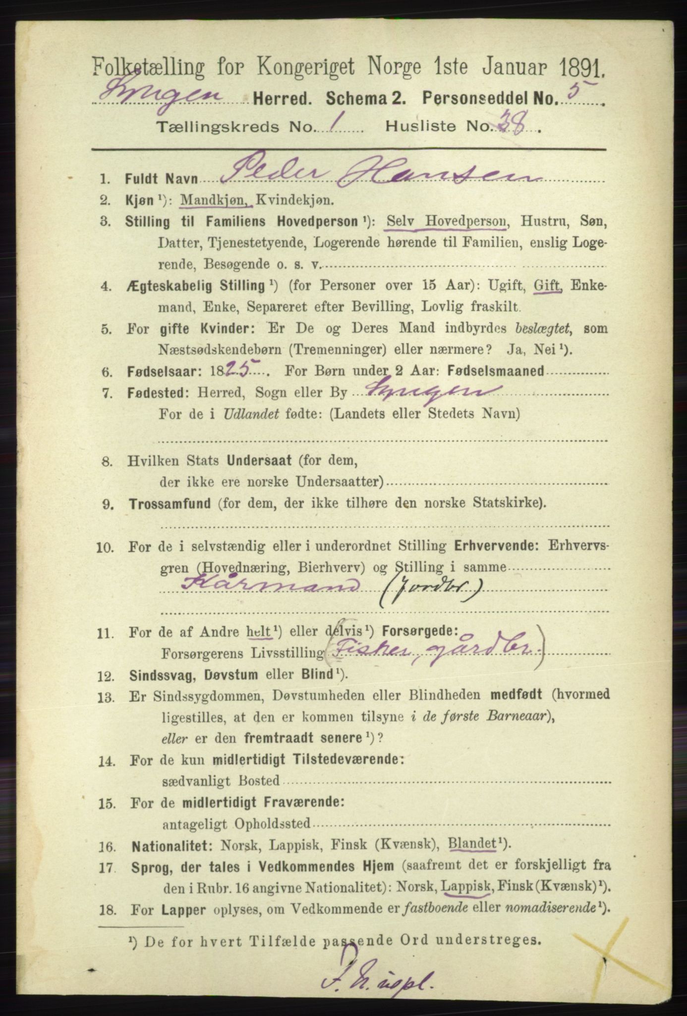 RA, 1891 census for 1938 Lyngen, 1891, p. 533