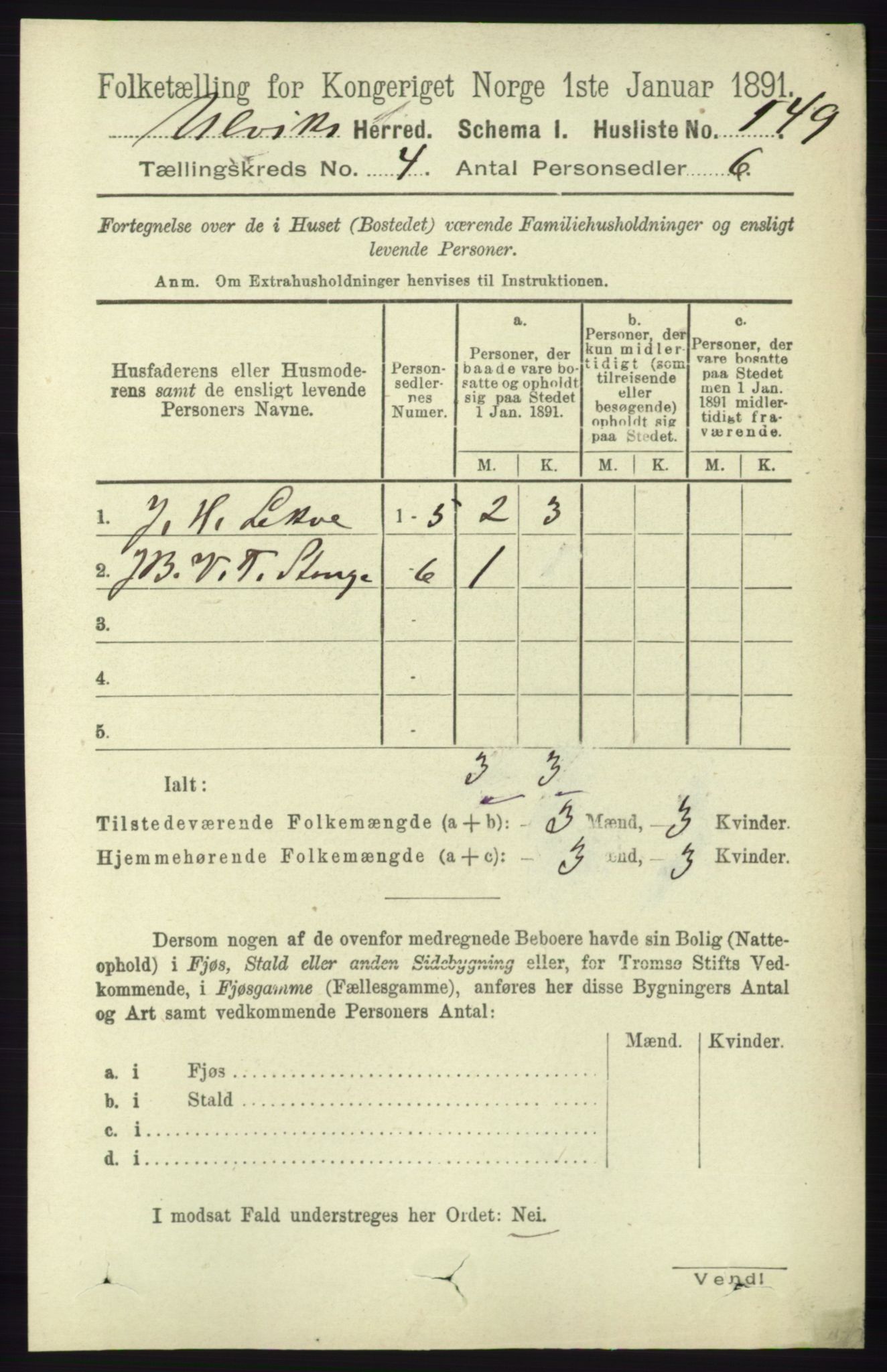 RA, 1891 census for 1233 Ulvik, 1891, p. 579