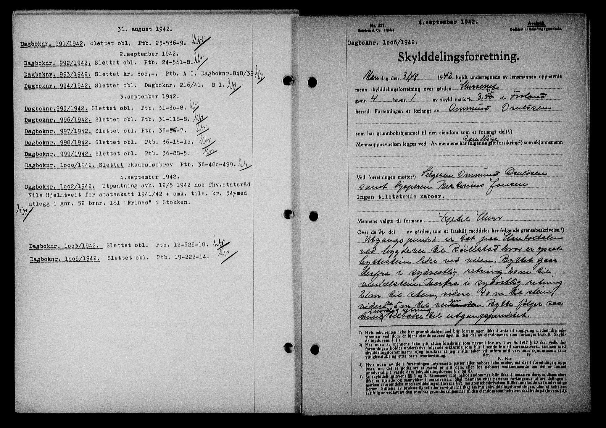 Nedenes sorenskriveri, SAK/1221-0006/G/Gb/Gba/L0049: Mortgage book no. A-III, 1941-1942, Diary no: : 1006/1942