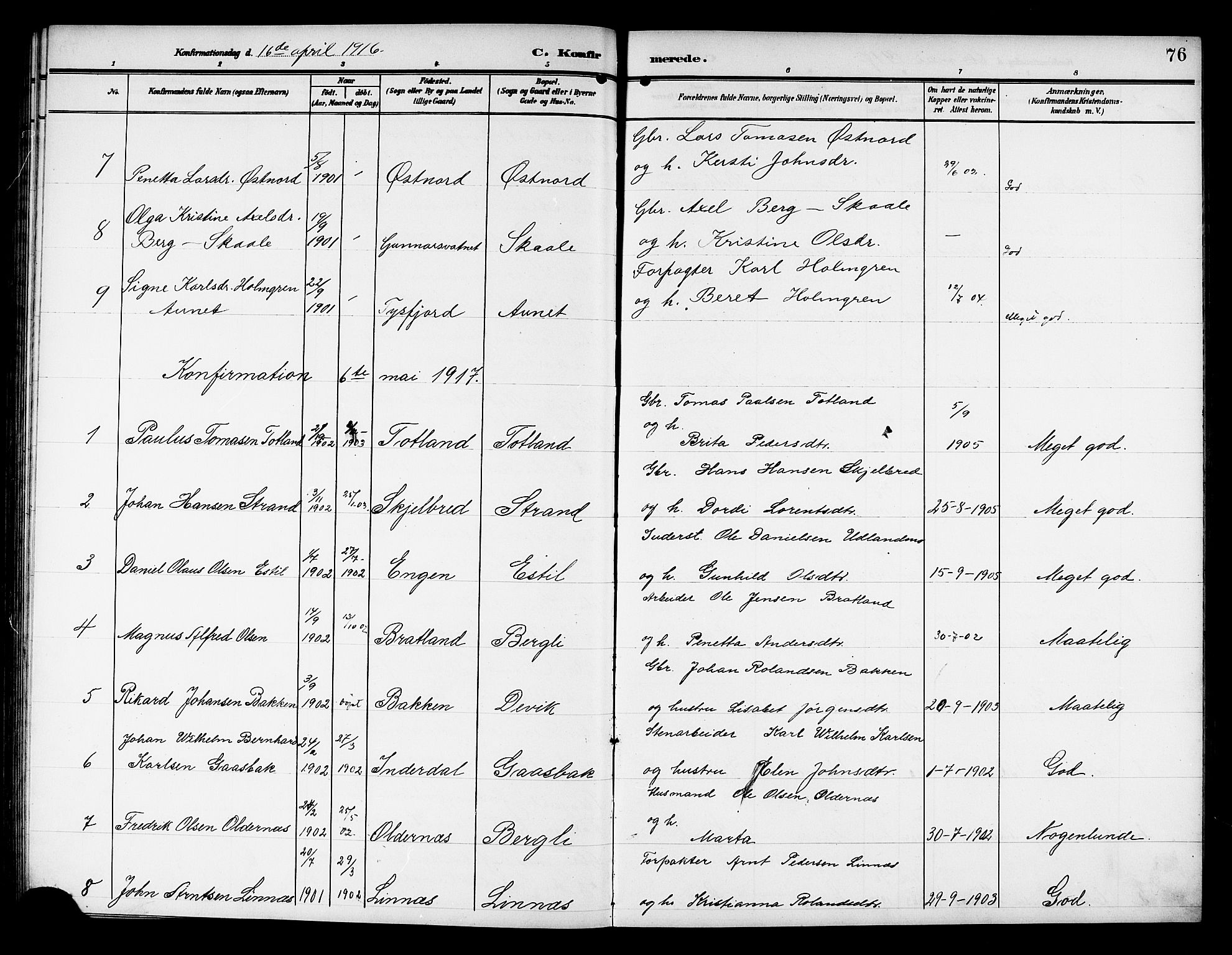Ministerialprotokoller, klokkerbøker og fødselsregistre - Nord-Trøndelag, SAT/A-1458/757/L0506: Parish register (copy) no. 757C01, 1904-1922, p. 76