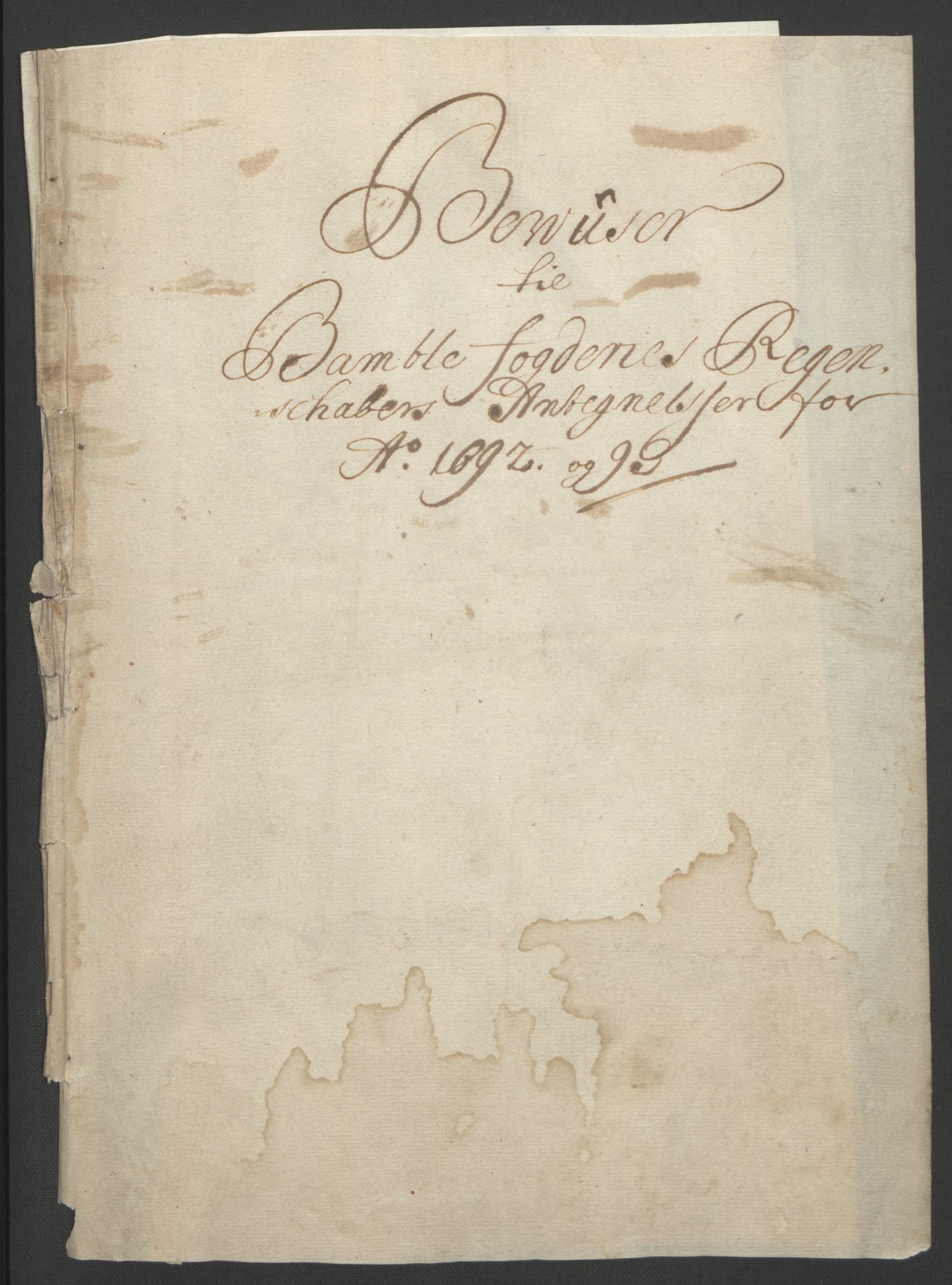 Rentekammeret inntil 1814, Reviderte regnskaper, Fogderegnskap, RA/EA-4092/R34/L2053: Fogderegnskap Bamble, 1693, p. 322