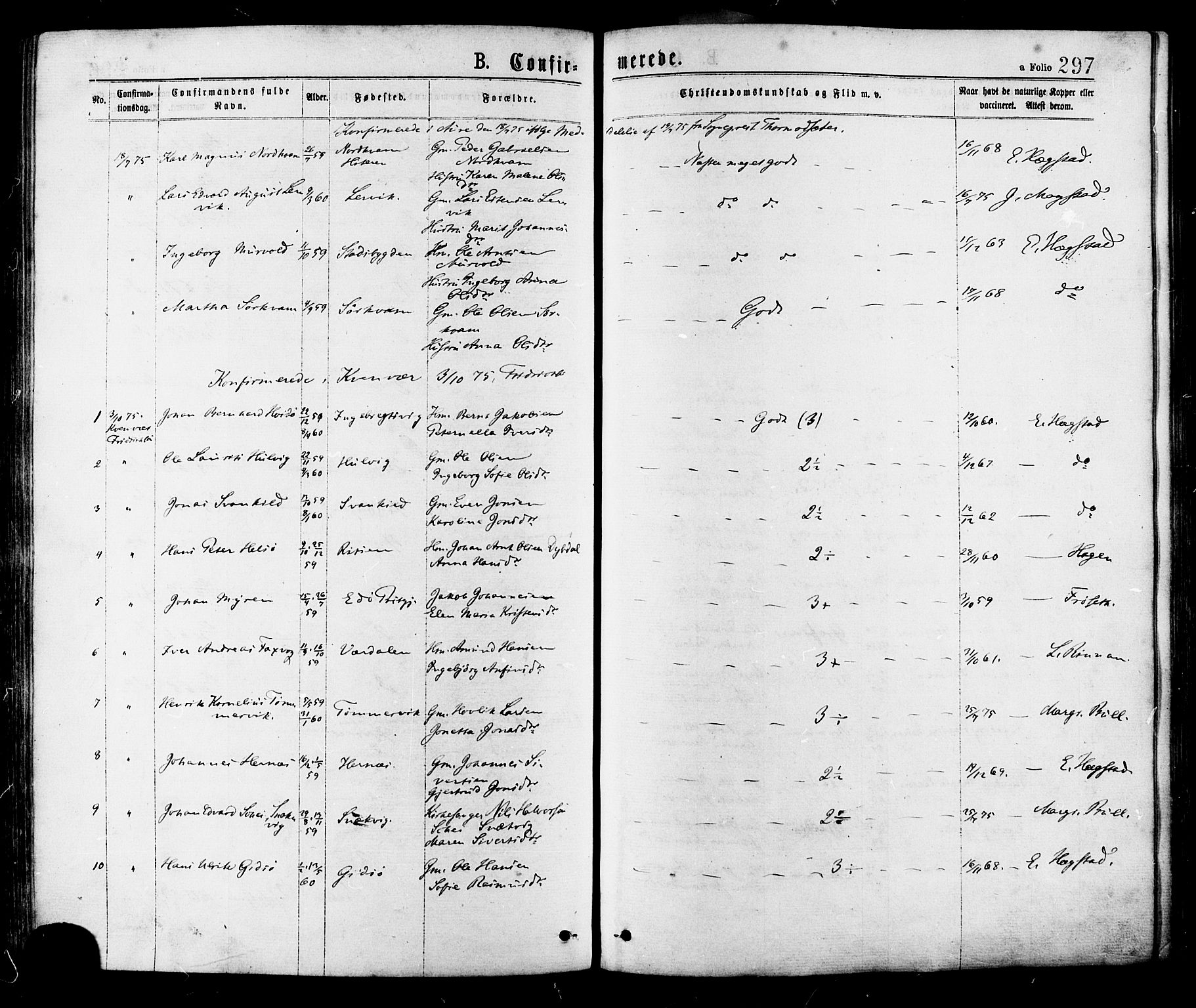 Ministerialprotokoller, klokkerbøker og fødselsregistre - Sør-Trøndelag, SAT/A-1456/634/L0532: Parish register (official) no. 634A08, 1871-1881, p. 297