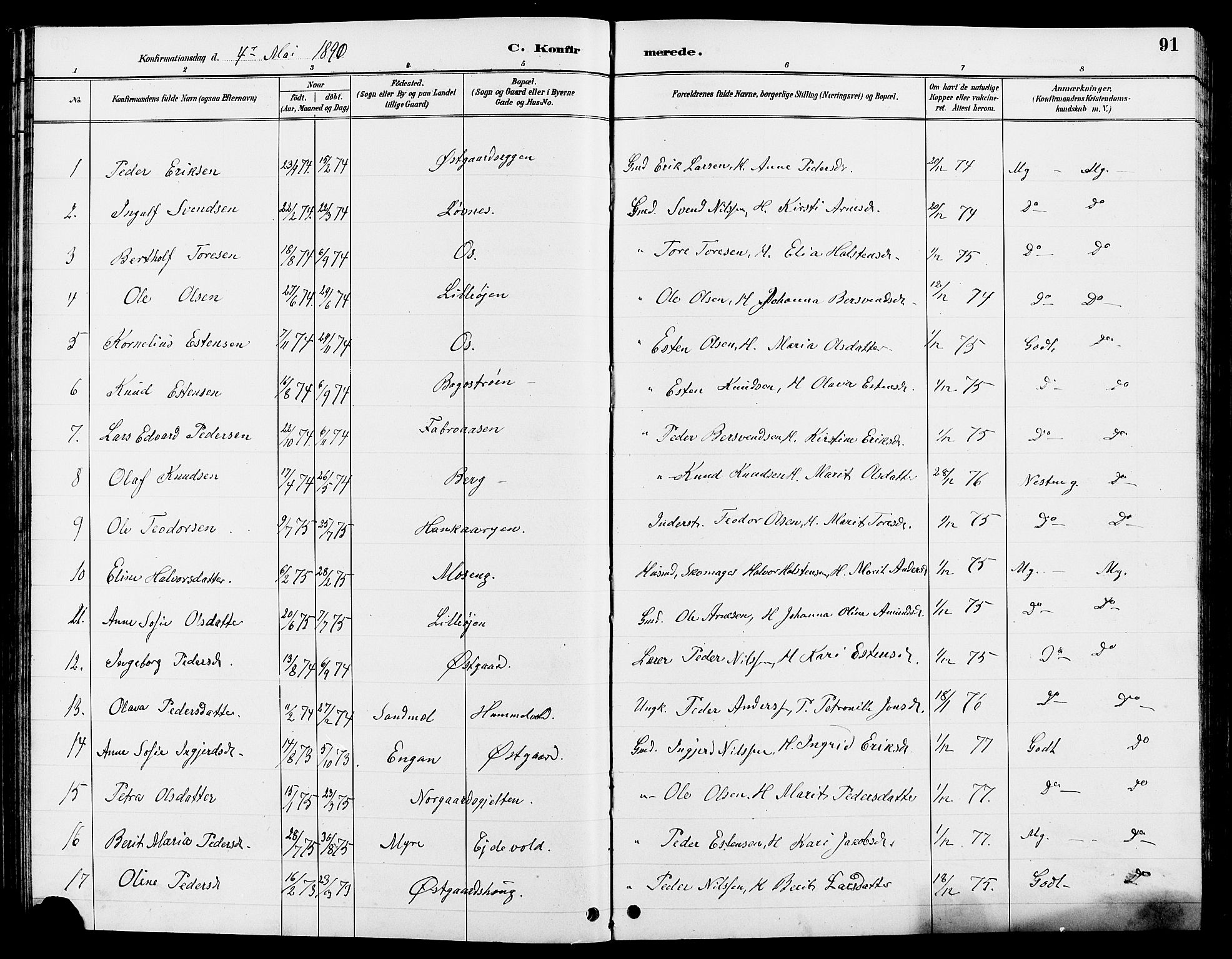 Tolga prestekontor, AV/SAH-PREST-062/L/L0008: Parish register (copy) no. 8, 1887-1912, p. 91