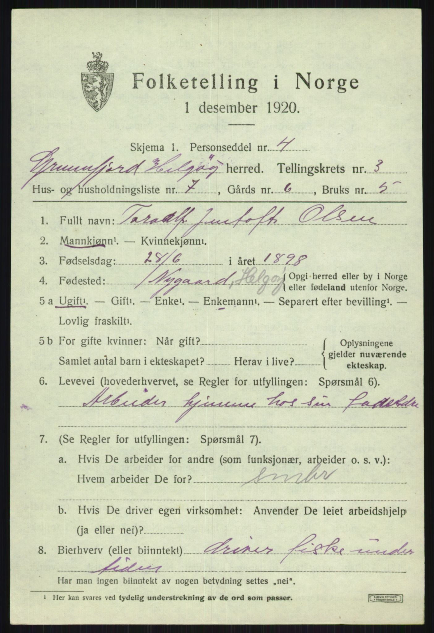 SATØ, 1920 census for Helgøy, 1920, p. 1463