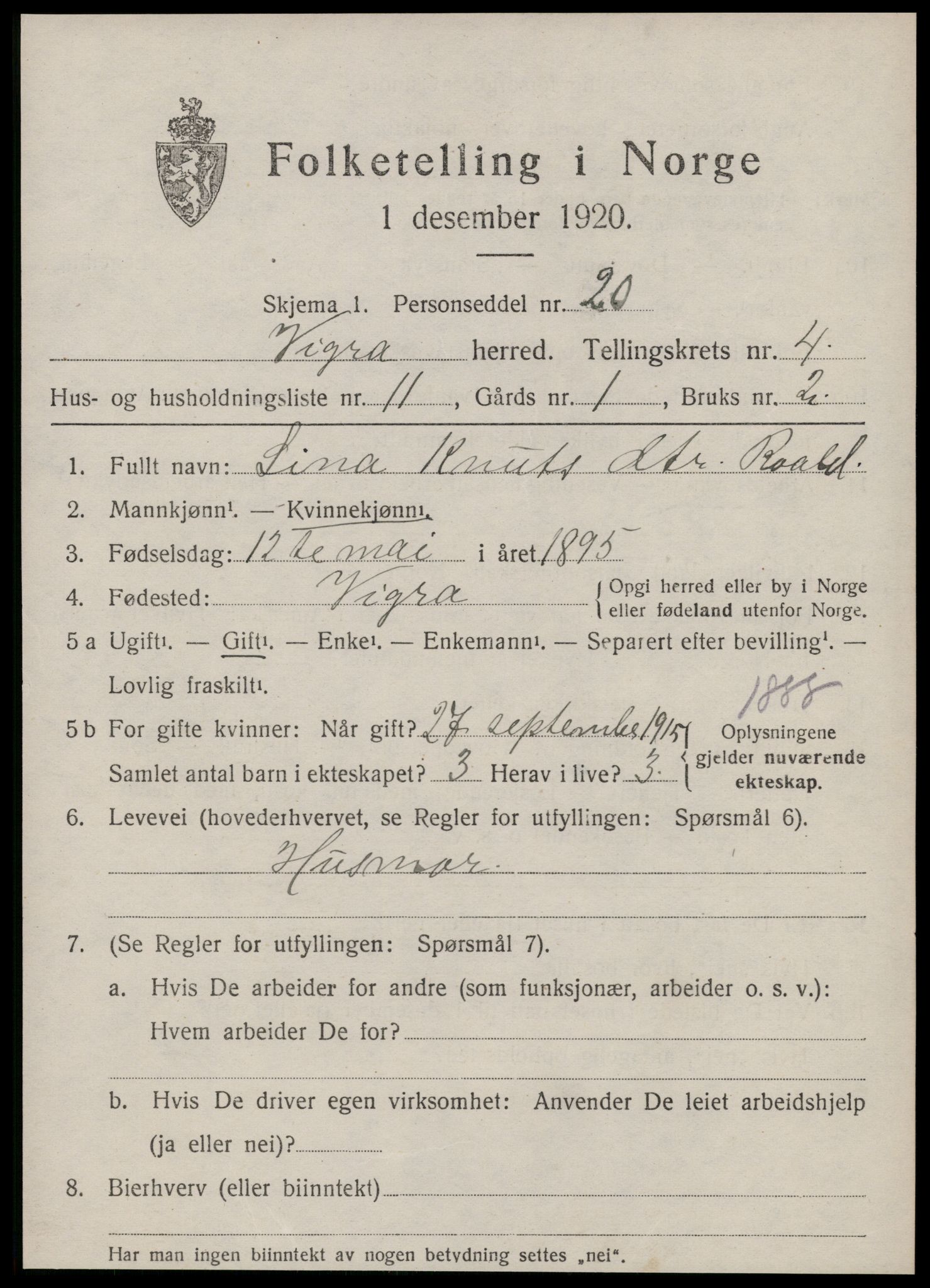 SAT, 1920 census for Vigra, 1920, p. 1980