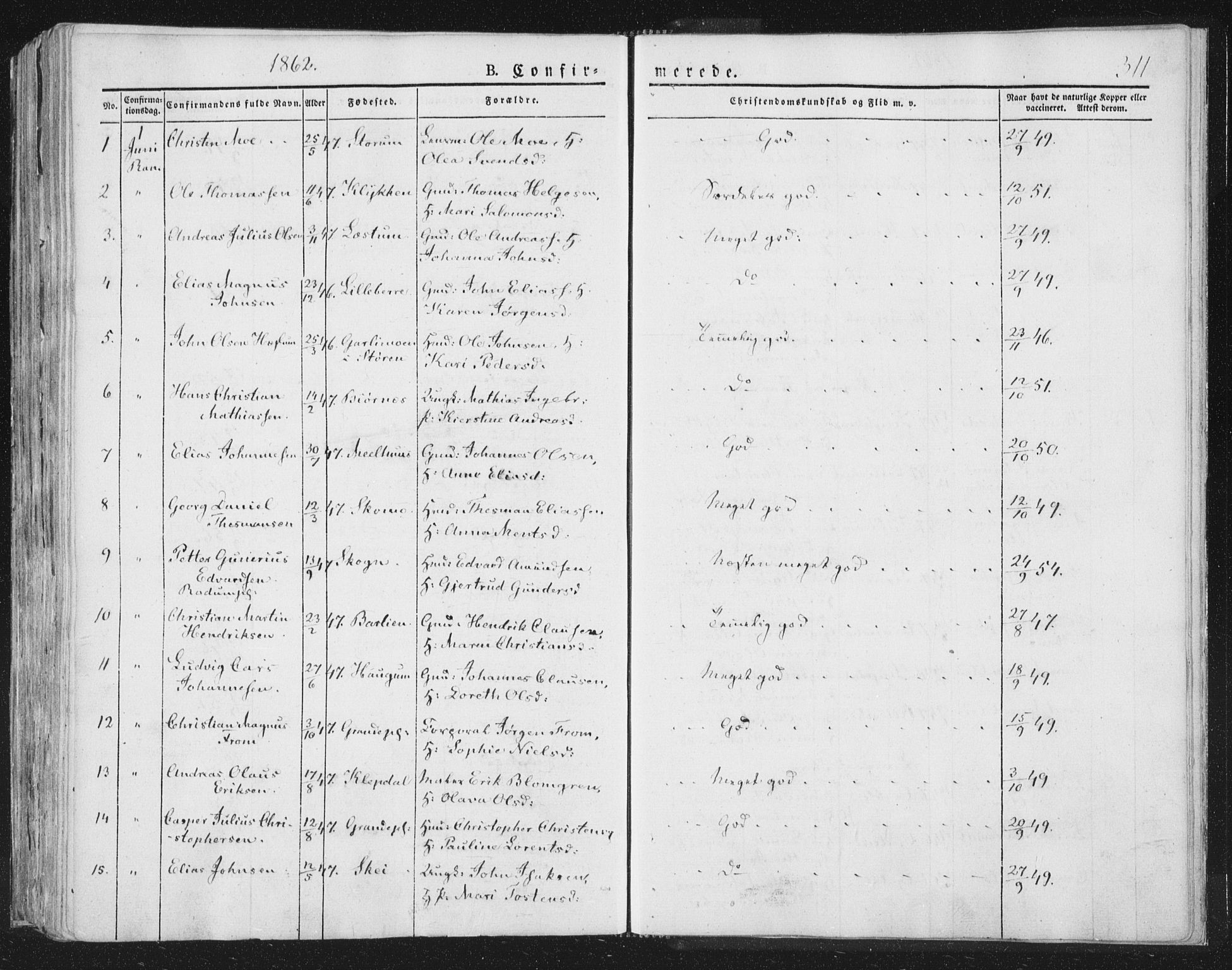 Ministerialprotokoller, klokkerbøker og fødselsregistre - Nord-Trøndelag, SAT/A-1458/764/L0551: Parish register (official) no. 764A07a, 1824-1864, p. 311