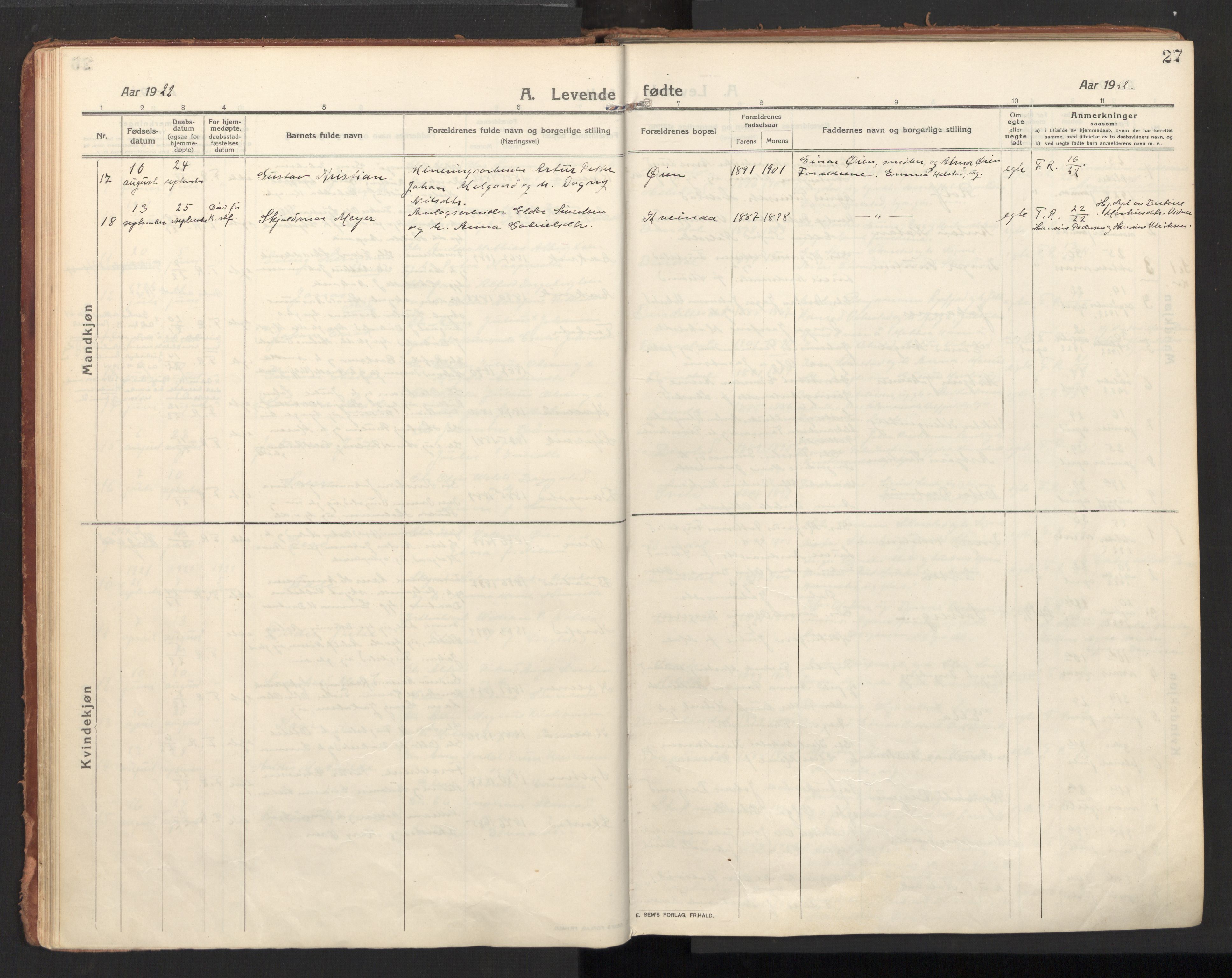 Ministerialprotokoller, klokkerbøker og fødselsregistre - Nordland, AV/SAT-A-1459/810/L0156: Parish register (official) no. 810A15, 1915-1930, p. 27