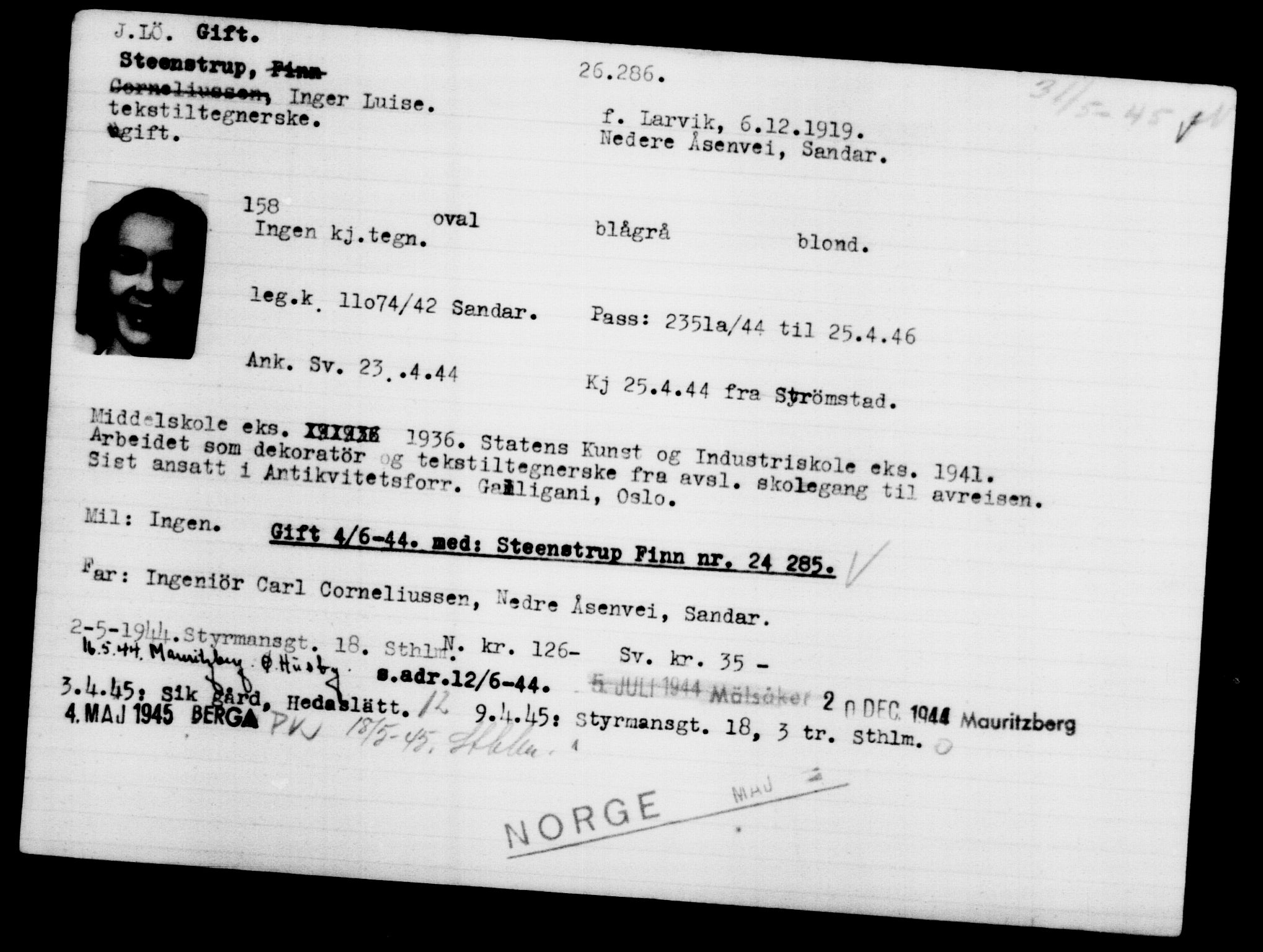 Den Kgl. Norske Legasjons Flyktningskontor, AV/RA-S-6753/V/Va/L0011: Kjesäterkartoteket.  Flyktningenr. 25300-28349, 1940-1945, p. 1039